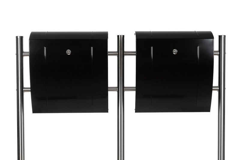BIRENDY Briefkasten Design Doppel Briefkastenständer Set Ständer und 2 Briefkästen mit Zeitungsfach