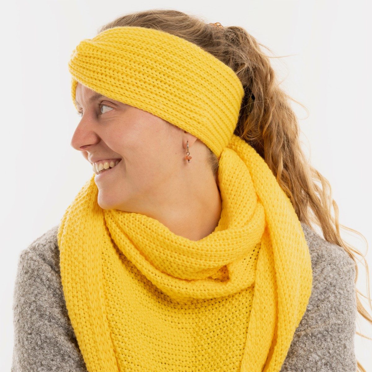 Knit Factory Stirnband Joy Stirnband Canario Yellow One Size (Set, 1-St., Spar-Set) Strick accesoires Wohnen sale winter herbst deko mode Damen Herren