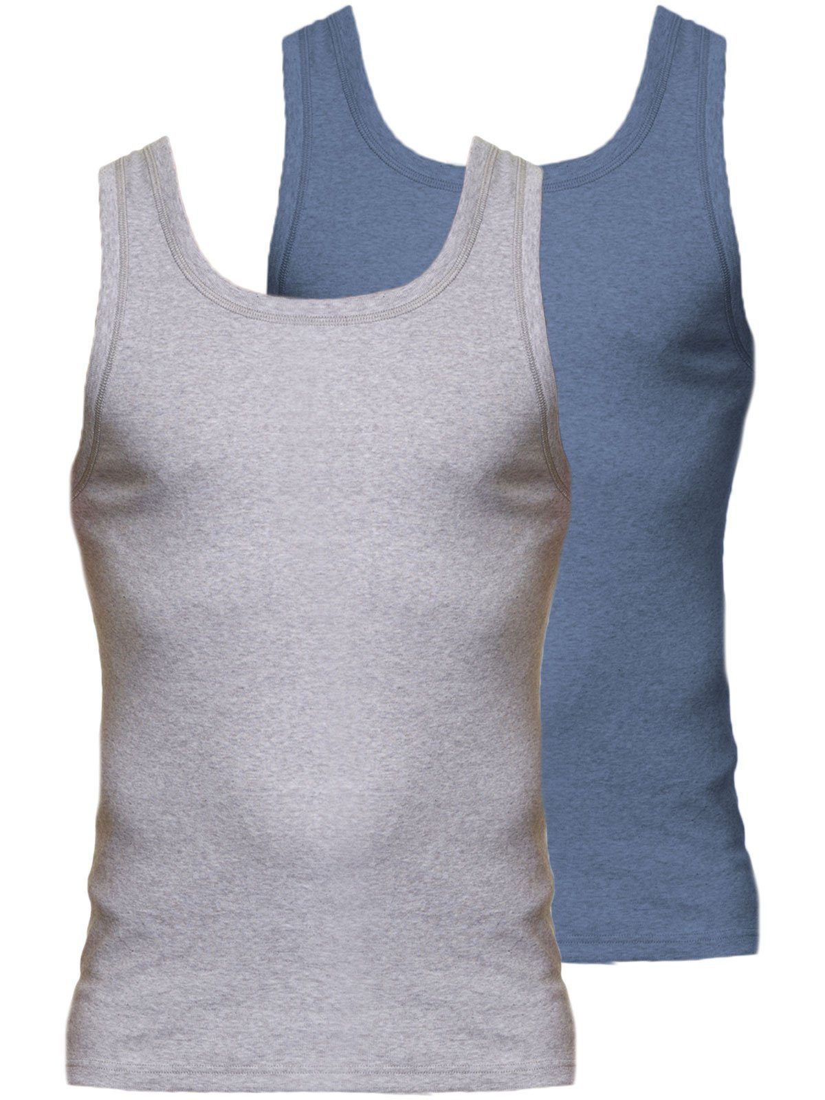 blau-melange Herren 2er kiesel-melange 2-St) Unterhemd (Spar-Set, hohe KUMPF Workerwear Markenqualität Achselhemd Sparpack
