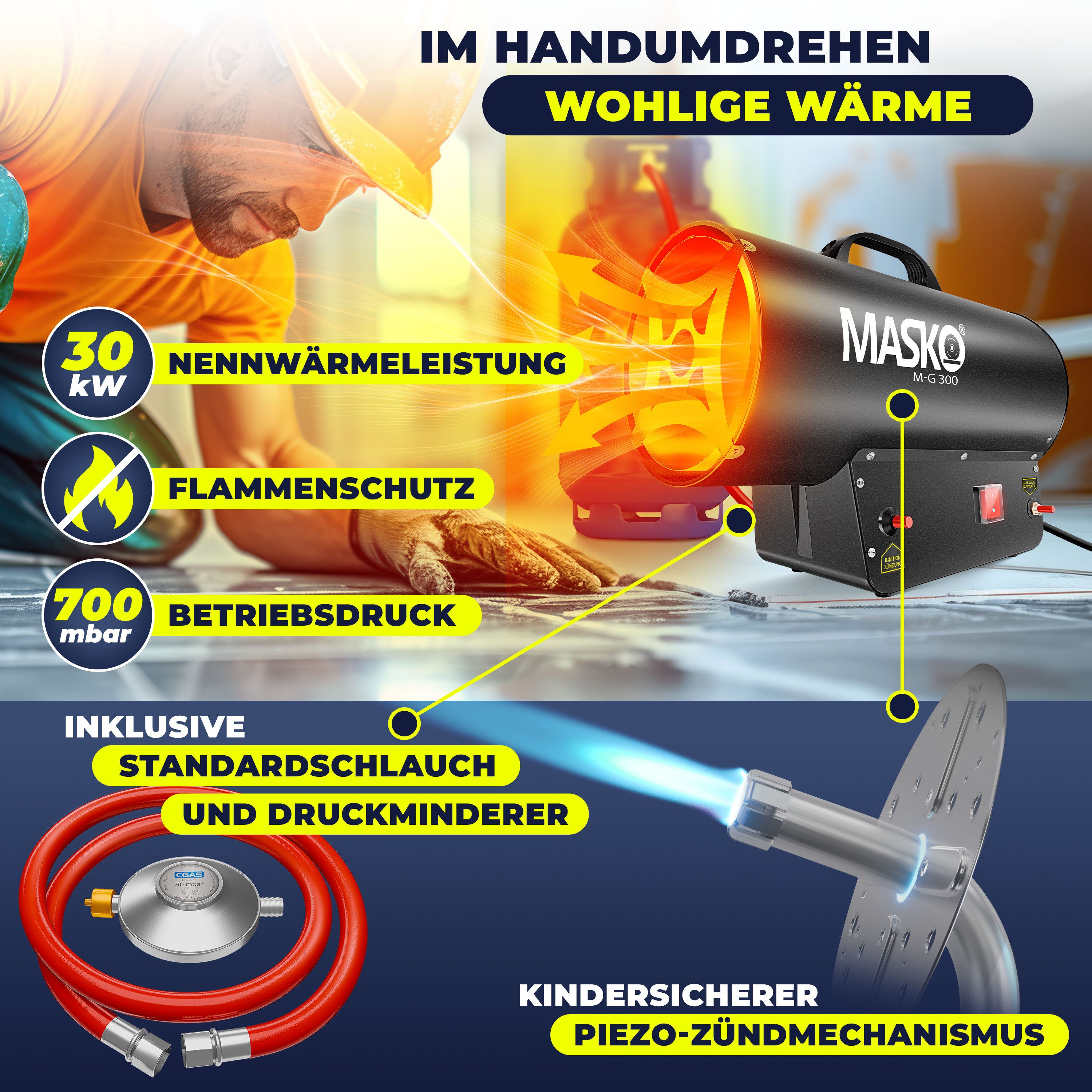 MASKO Heizgerät, 30000 W, Gasheizgebläse Gasheizer Heizkanone Gasheizstrahl günstig online kaufen