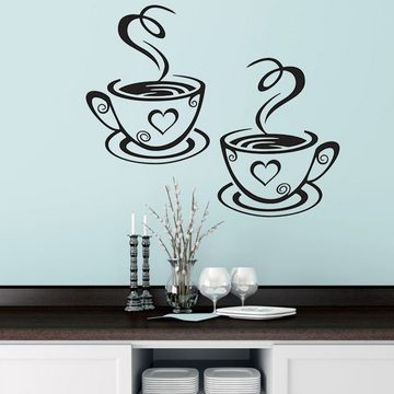 HIBNOPN 3D-Wandtattoo 2 Sets of Kitchen Decor Stickers, Wall Stickers, Coffee Time Cups (2 St)