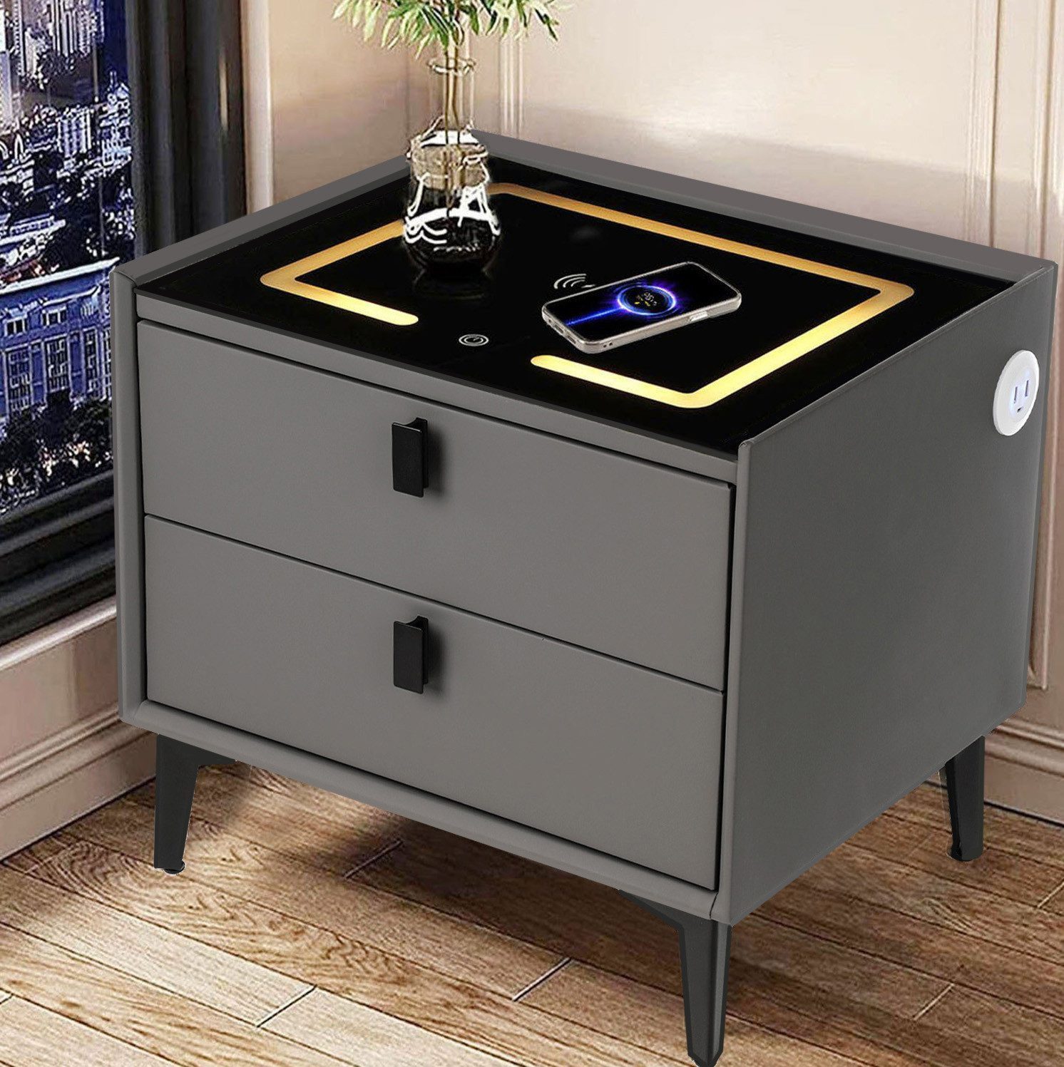 oyajia Nachttisch Nachttisch mit LED-Beleuchtung, mit 15W Kabelloses Laden, günstig online kaufen