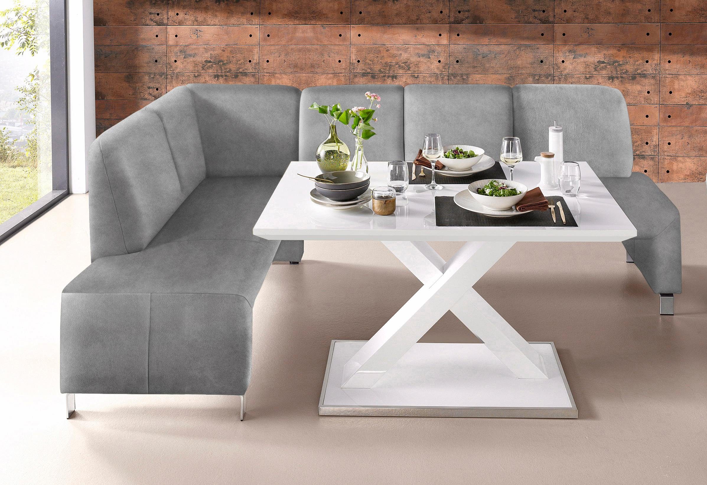 exxpo - sofa fashion Eckbank Intenso, viele Bezugsstoffe Cord, Struktur 243/158 cm (B/T), hohe Bodenfreiheit, frei im Raum stellbar, hoher Sitzkomfort