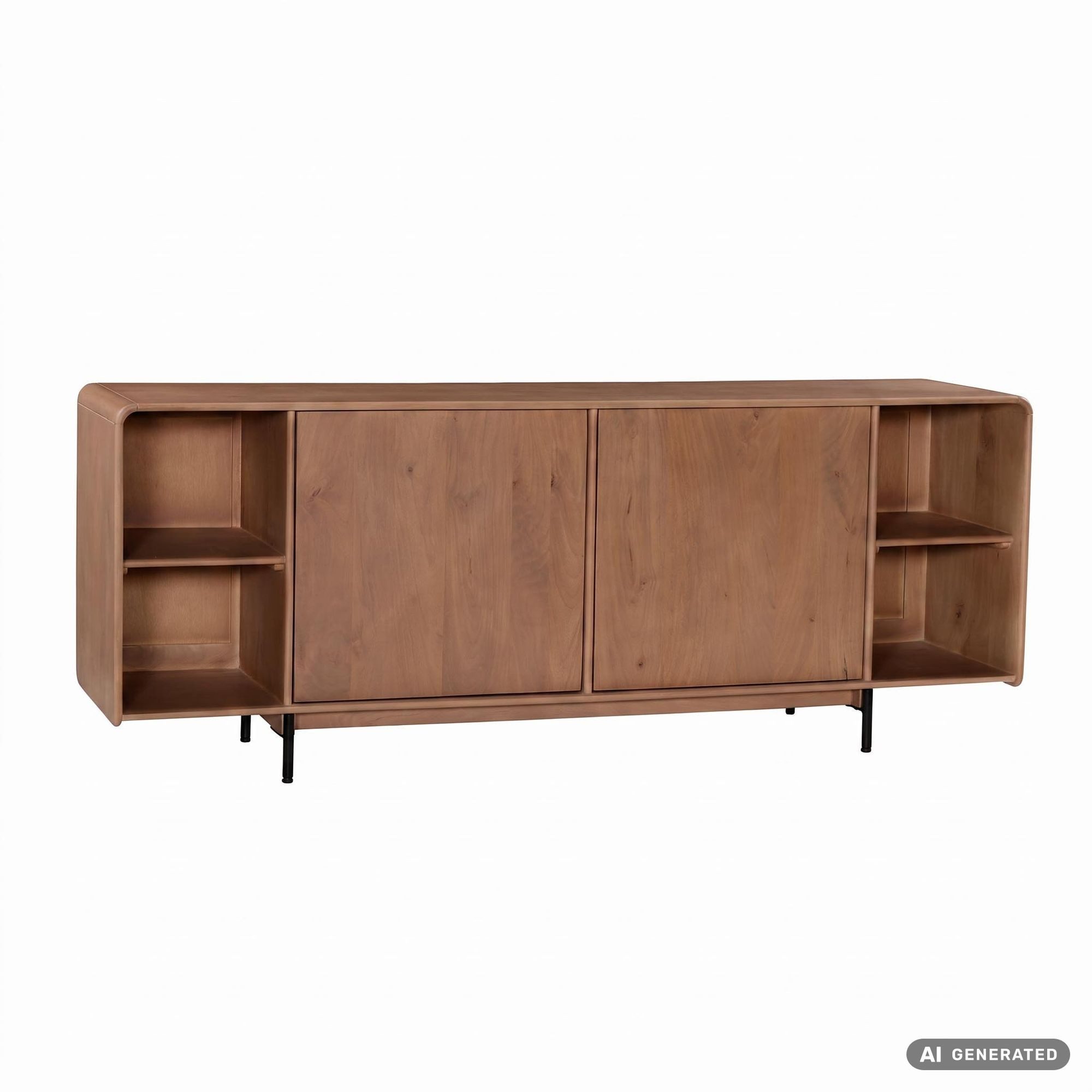 Wohnling Sideboard WL7.915 Anrichte 180cm Wohnzimmer Schrank Esszimmer Groß Modern (Massives Sideboard aus Mangoholz mit 2 Türen), Braune Holzkommode mit 8 Fächern Handmade