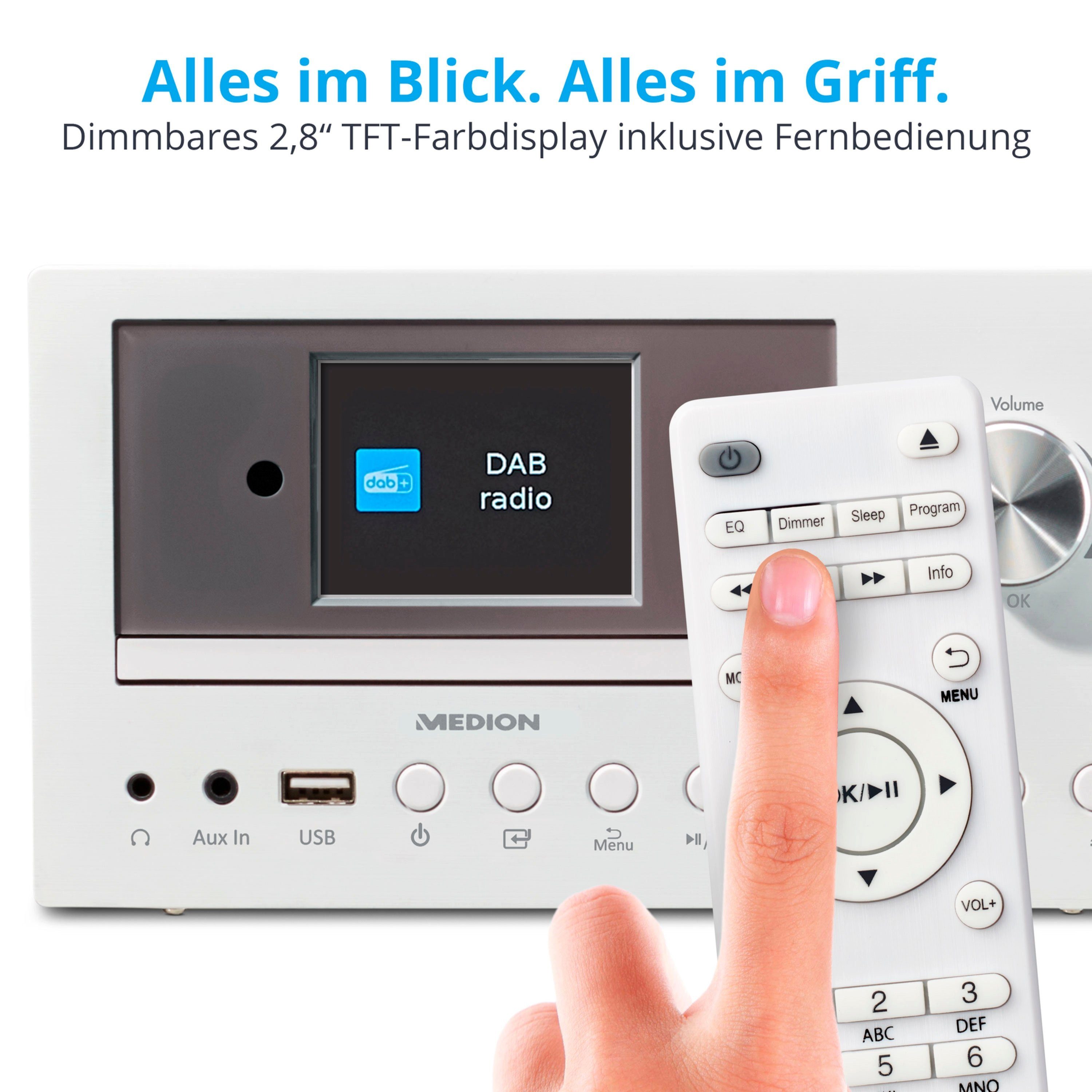 W, P85003 LIFE CD TFT Micro DAB+ Medion® 2,8“ weiß Bluetooth USB UKW Audio-System (15 MD85008) Radio