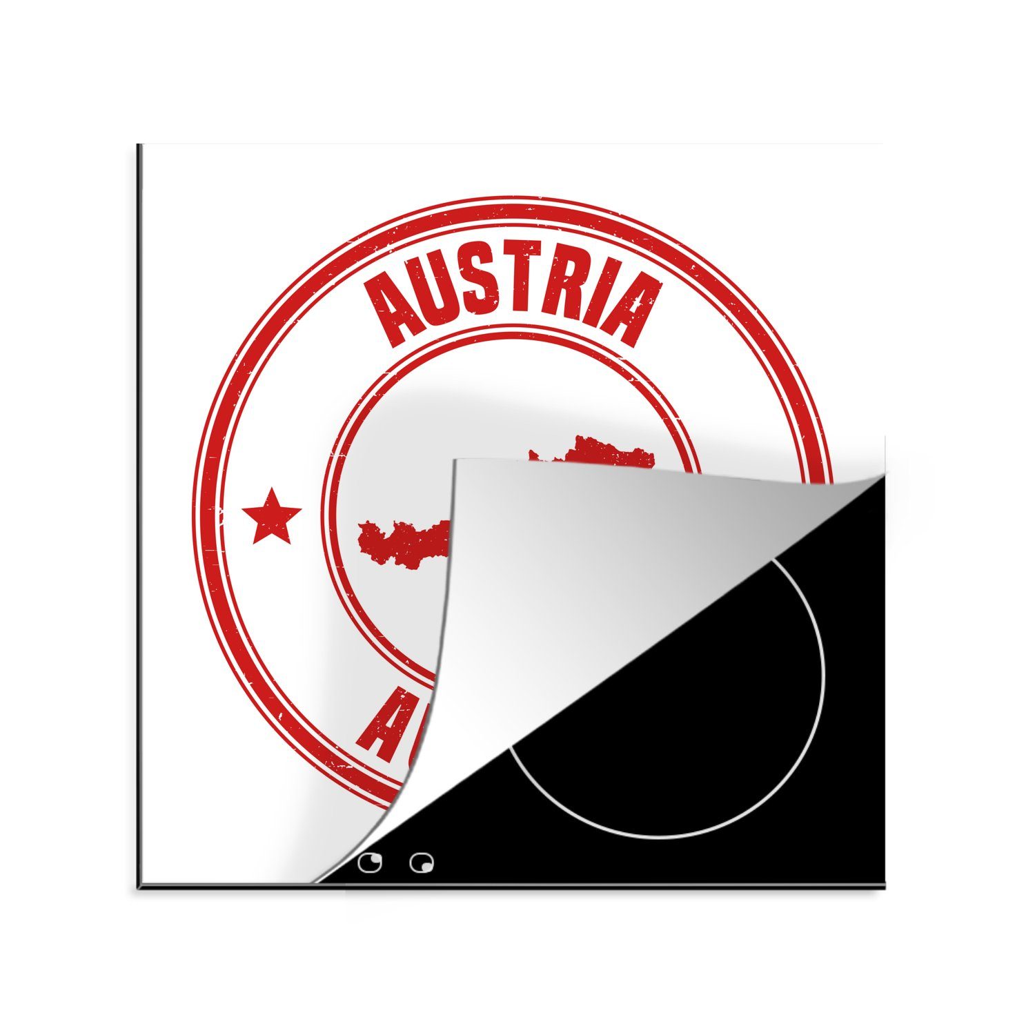 MuchoWow Herdblende-/Abdeckplatte Eine Illustration einer roten Briefmarke Österreichs, Vinyl, (1 tlg), 78x78 cm, Ceranfeldabdeckung, Arbeitsplatte für küche