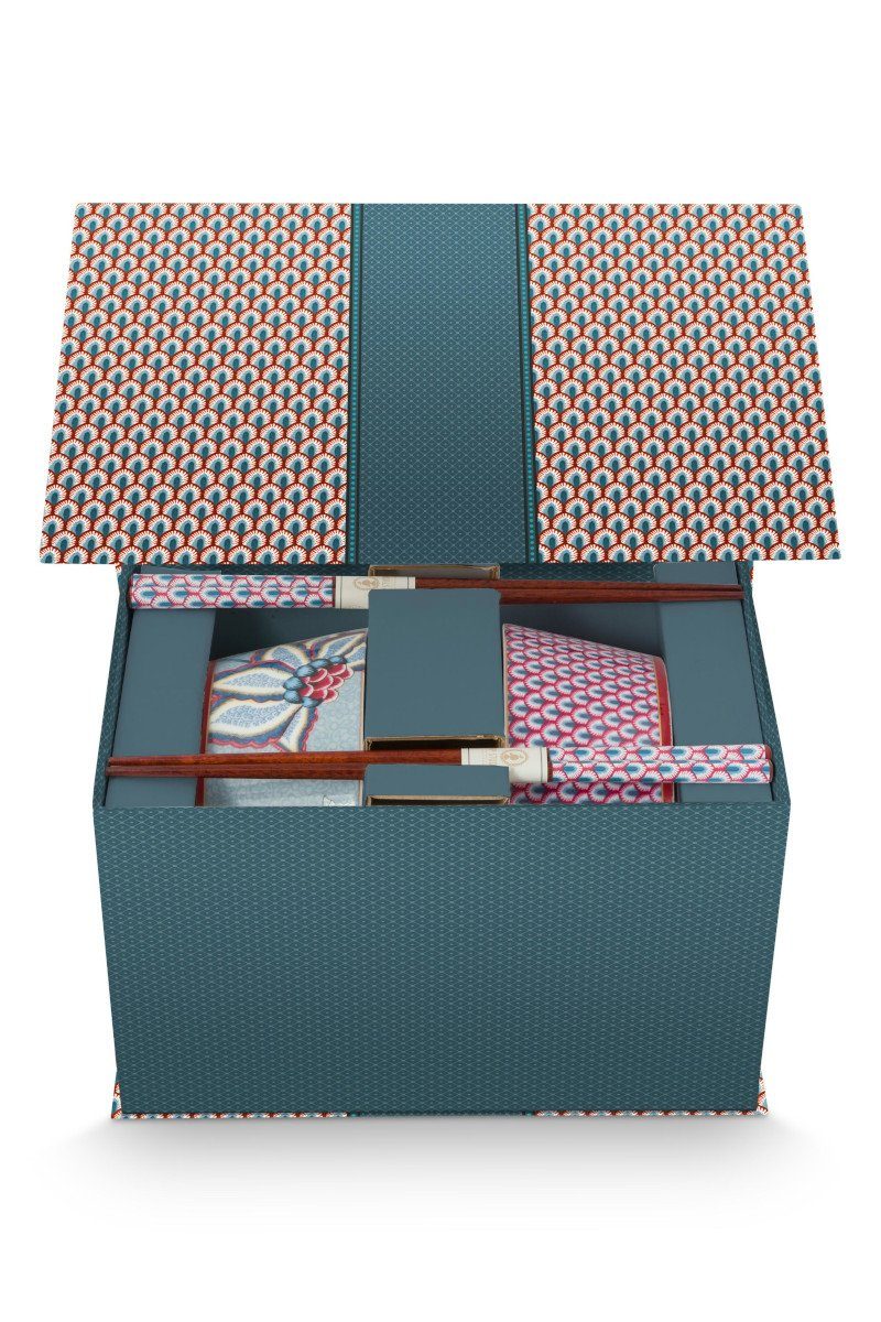 Schale Flower Festival Oriental Geschenkset Schalen und Essstäbchen blau 15cm