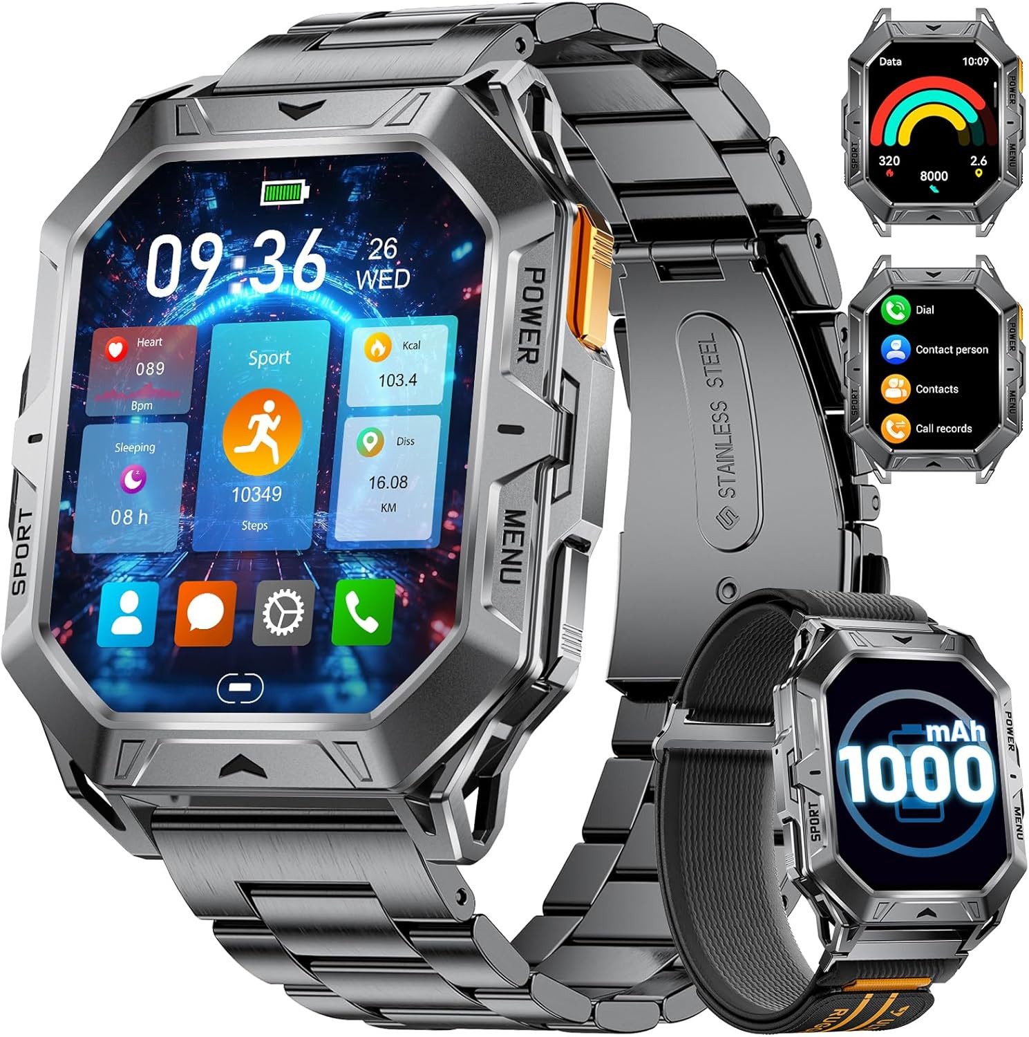 Lige TX1-I Smartwatch (5,4 cm, Android iOS), Militär-Smartwatch TX1 mit 2.13" AMOLED, 1000mAh Akku, 100 Sportmodi