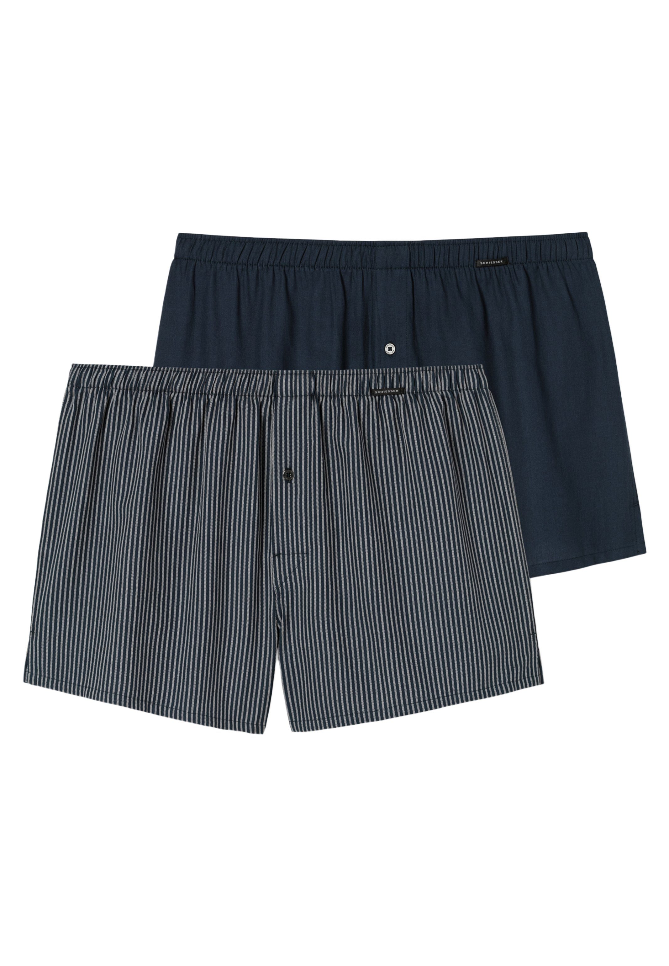 Schiesser Boxershorts 2er Pack Baumwolle - Dunkelblau - gestreift 2-St) Mit Boxershorts Prints (Spar-Set, Eingriff 