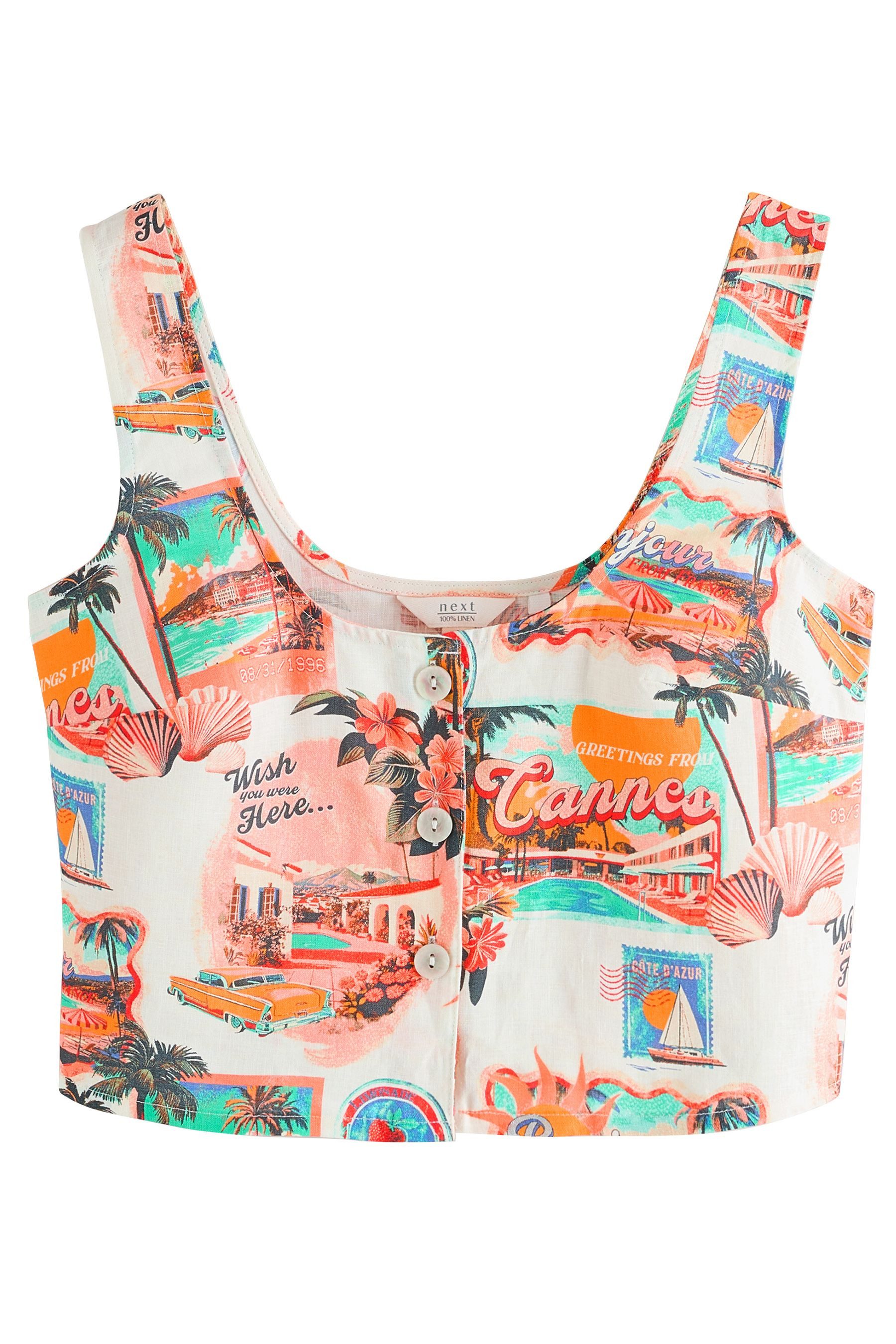 Next Strandtop Geknöpftes Oberteil aus 100 % Leinen (1-tlg)