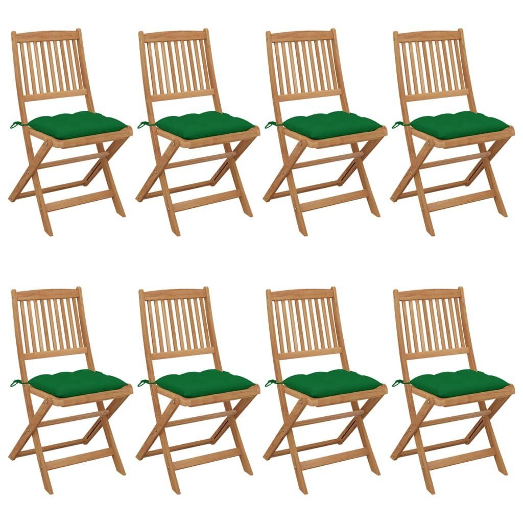 Klappbare Gartenstühle Stk. Akazie Grün Grün Gartenstuhl mit 8 vidaXL Massivholz (8 St) | Kissen