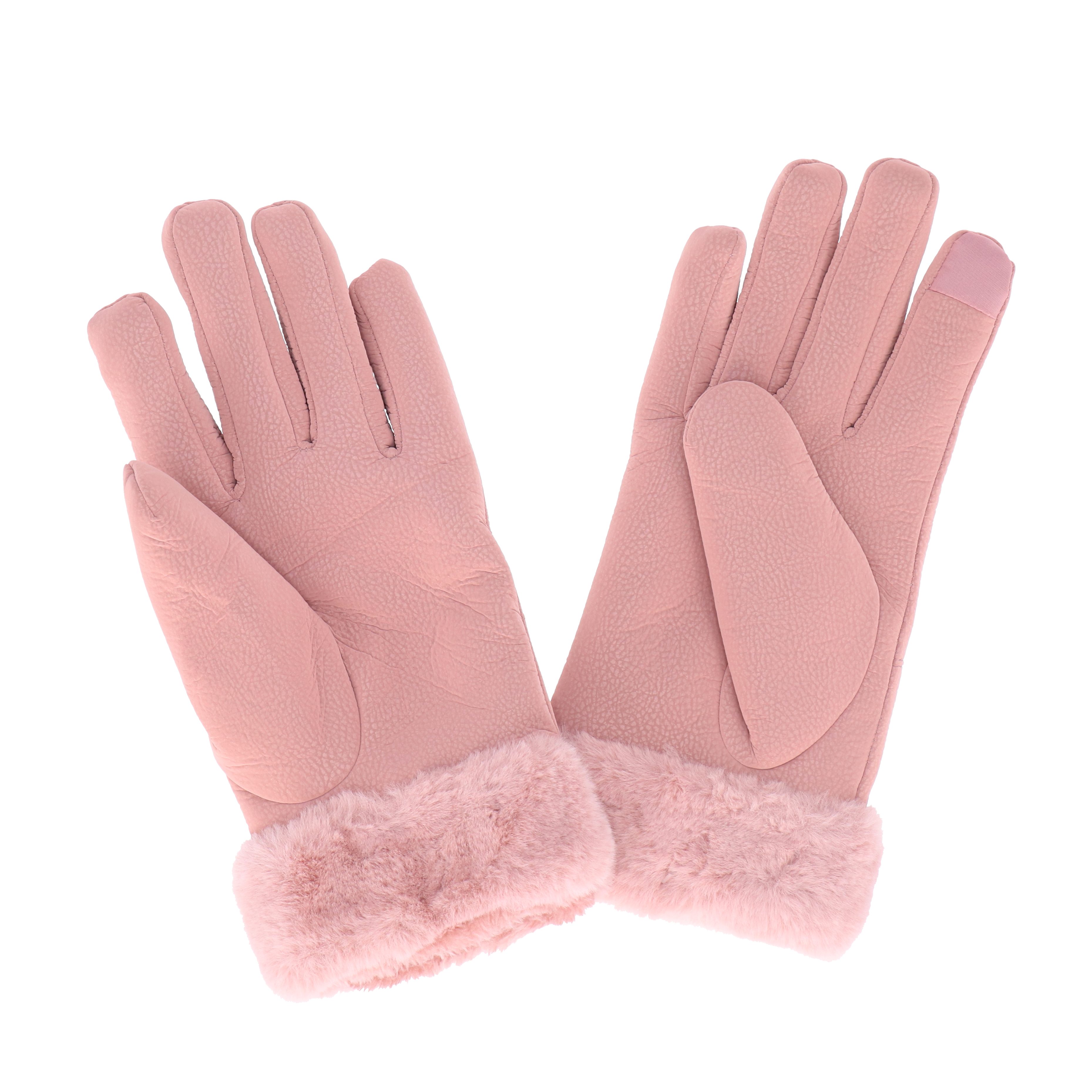 Lederhandschuhe aus rosé mit Kunstleder Accessoires halsüberkopf Webpelzrand Handschuhe