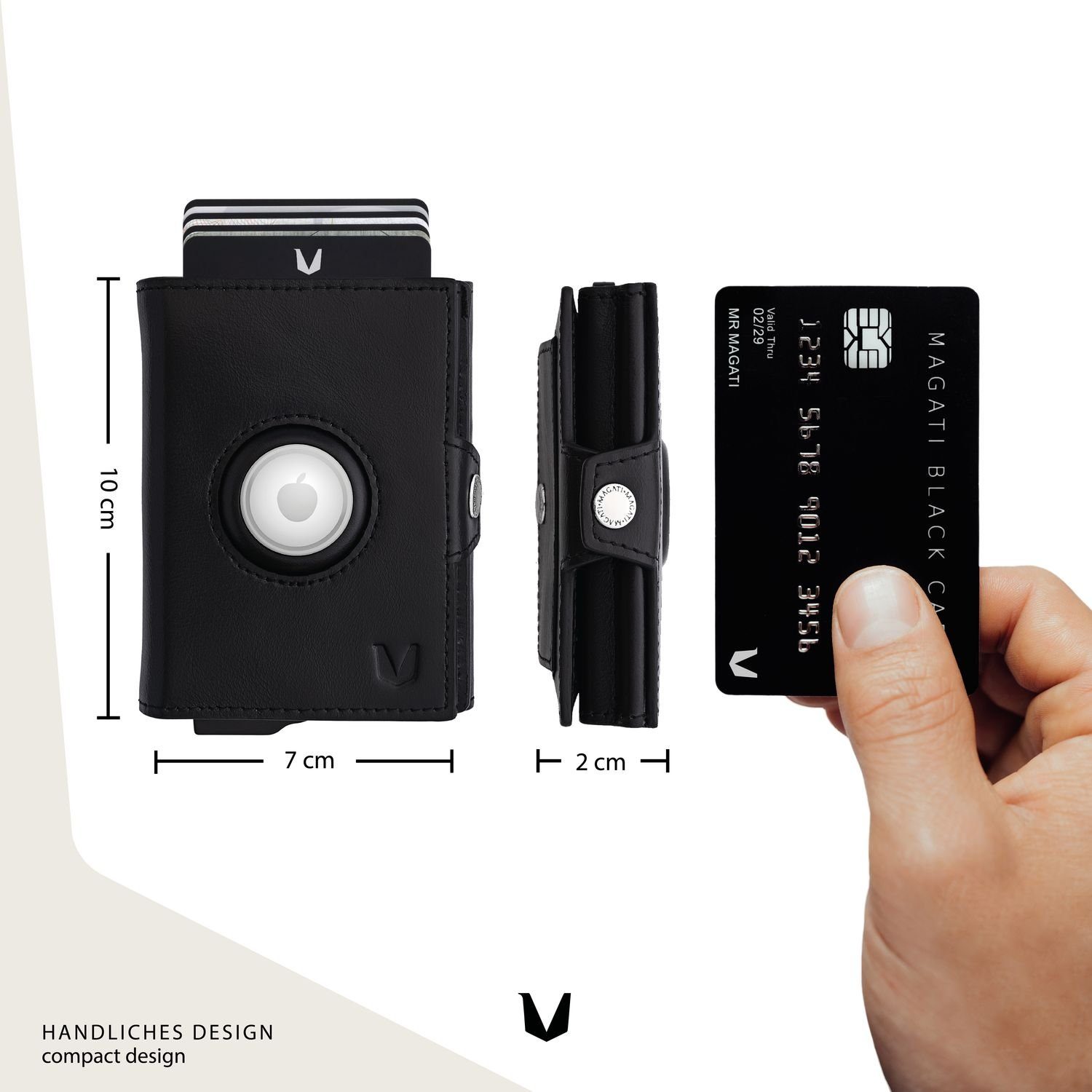 Wallet Vintage Geschenkbox, Geldbörse RFID Blocker, Aluminiumgehäuse MITA Optionaler MAGATI (Inkl. Parkscheinslot, Fundservice), mit Braun Slim Mini AirTag-Case