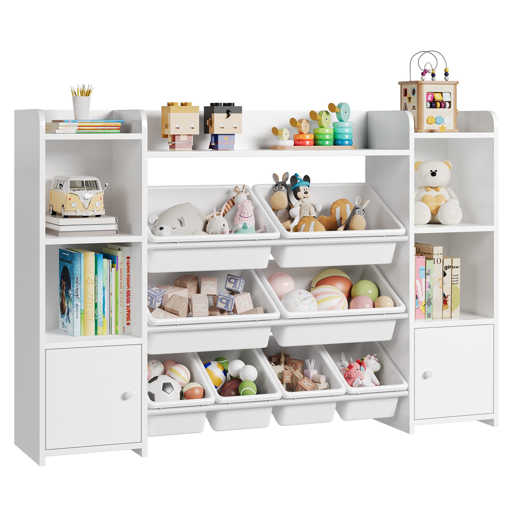 Homfa Spielzeugtruhe, Kinderregal Bücherregal Spiegelregal mit 8 Boxen weiß günstig online kaufen