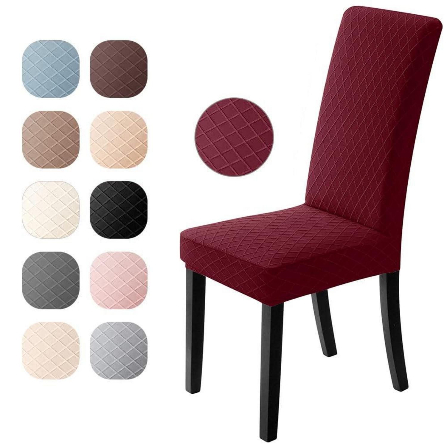 LuxusKollektion Stuhlhusse Stuhlhussen 6er Set universal Stretch Jacquard Bordeaux 6 Stück