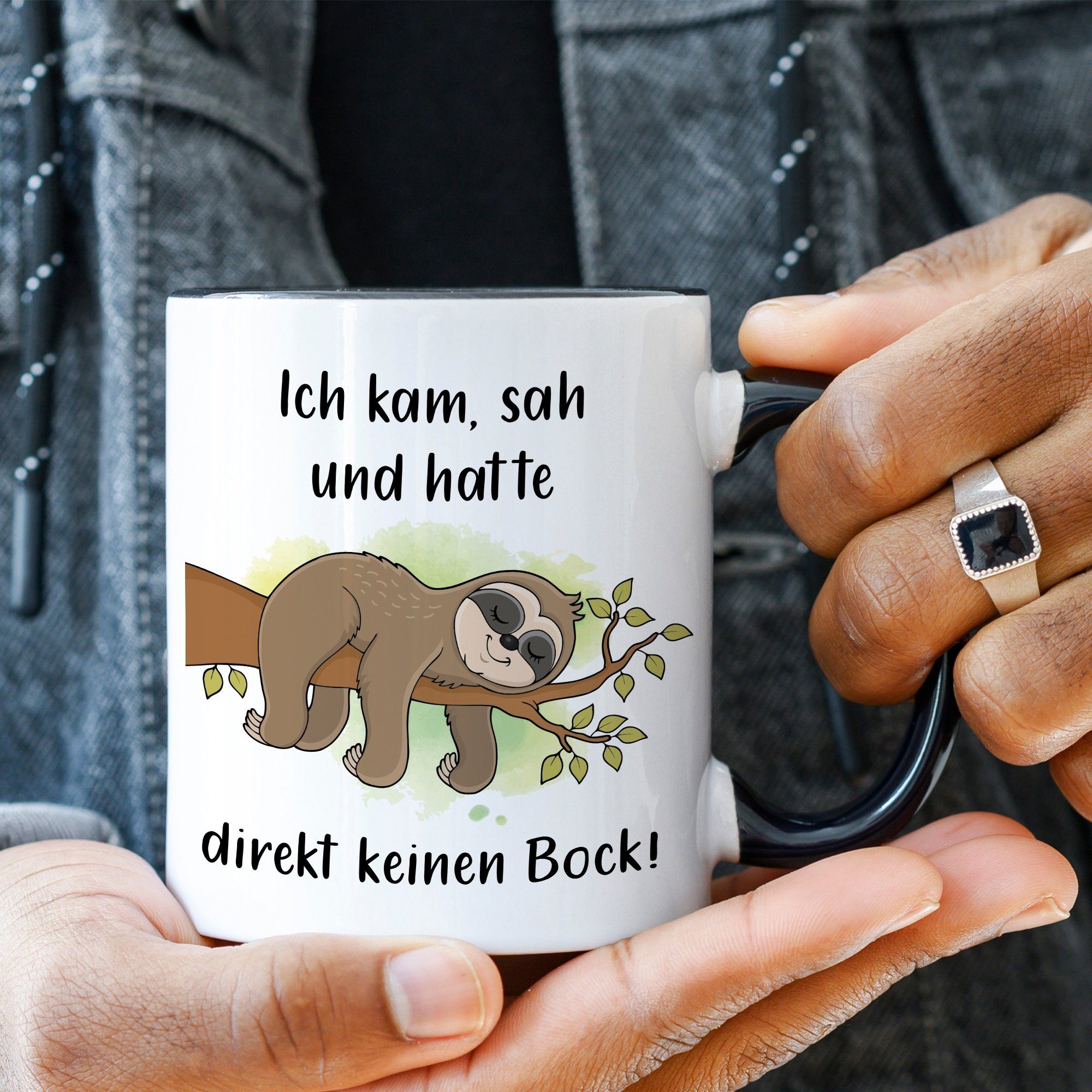 GRAVURZEILE Tasse mit Spruch - Ich kam, sah und hatte direkt keinen Bock, Keramik, Farbe: Schwarz & Weiß