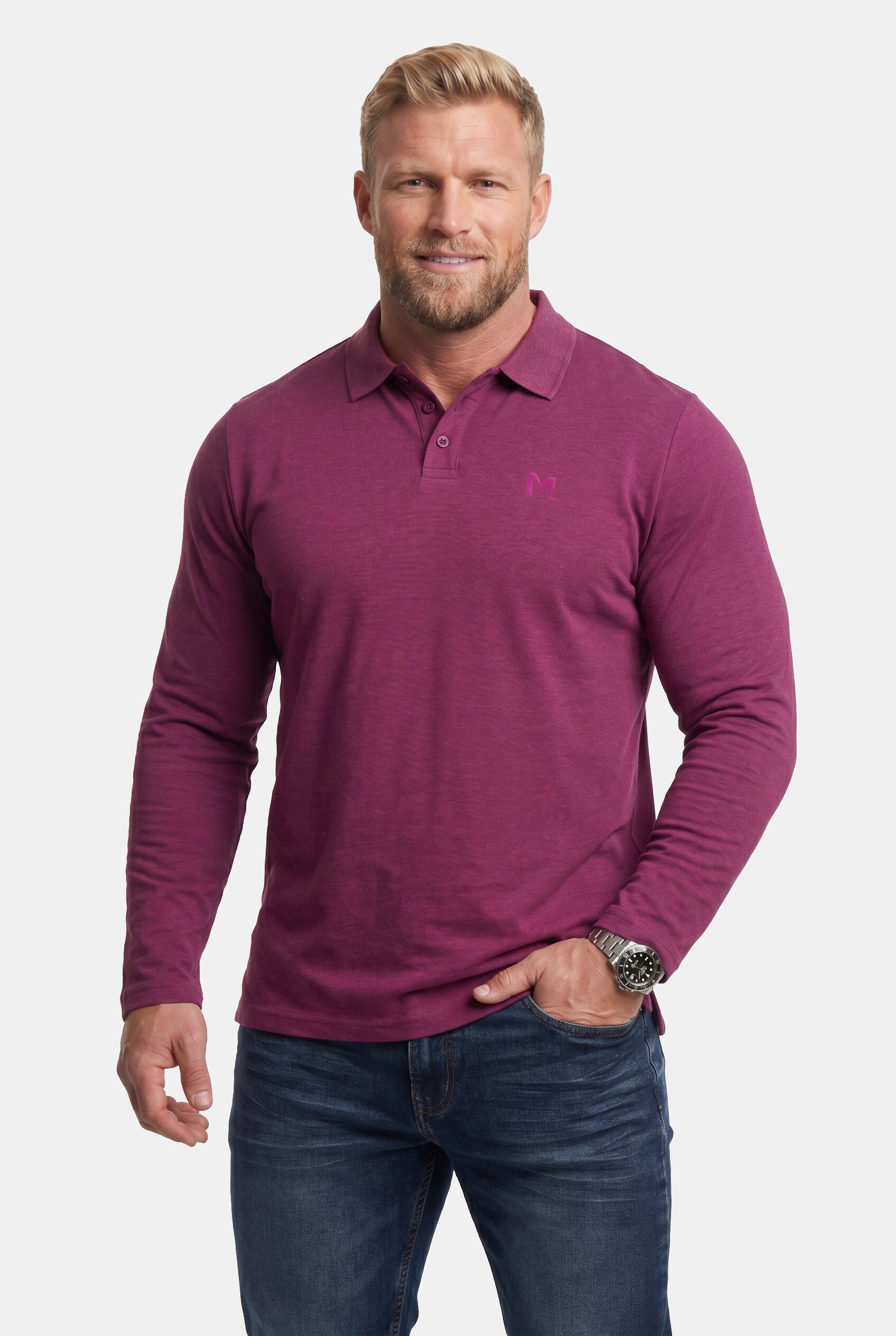 Men Plus Poloshirt Poloshirt Basic Piqué Langarm