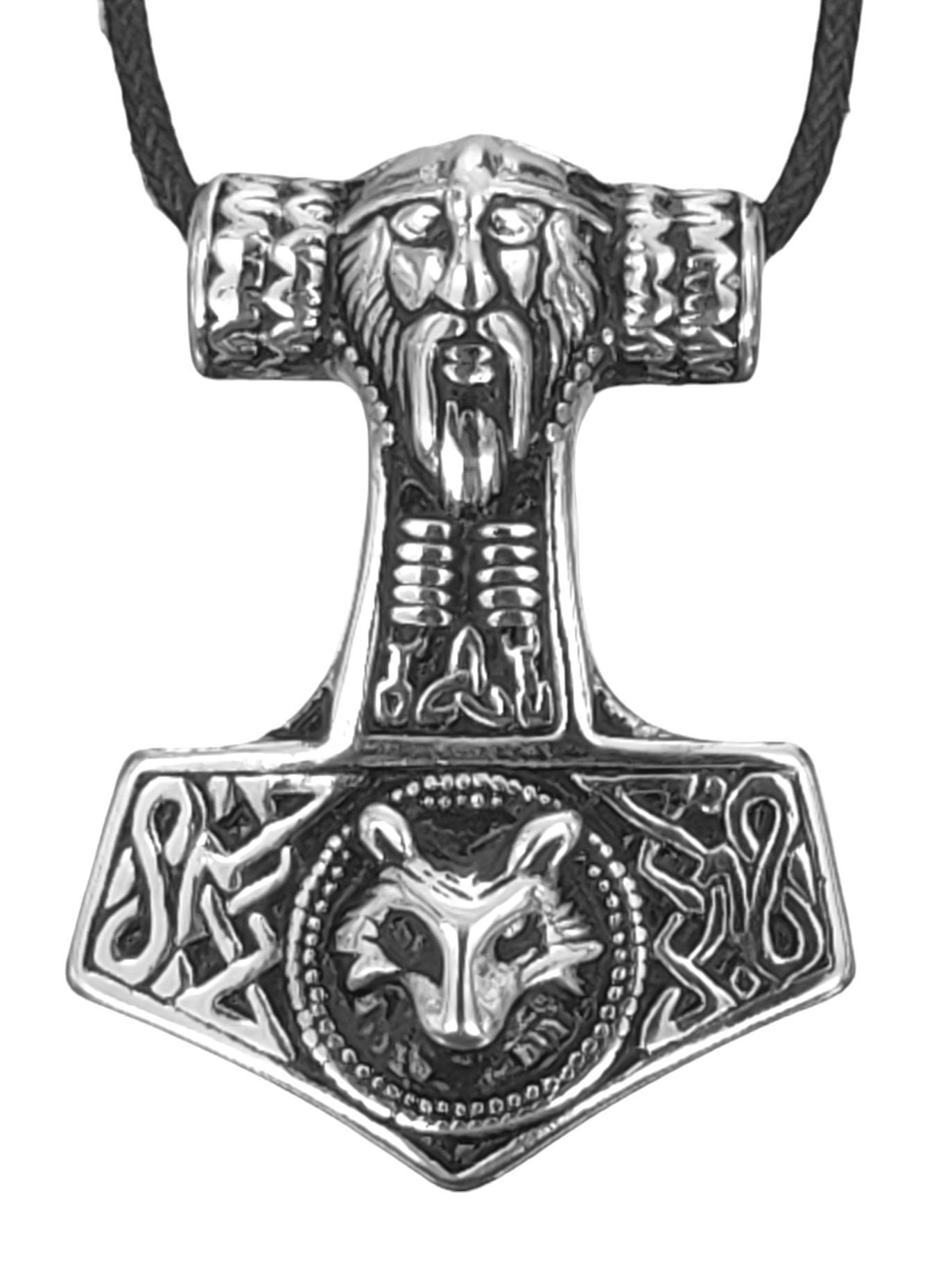 horshammer Odin of Thor Leather Kiss Edelstahl Kettenanhänger Thorhammer Wolf Edelstahl