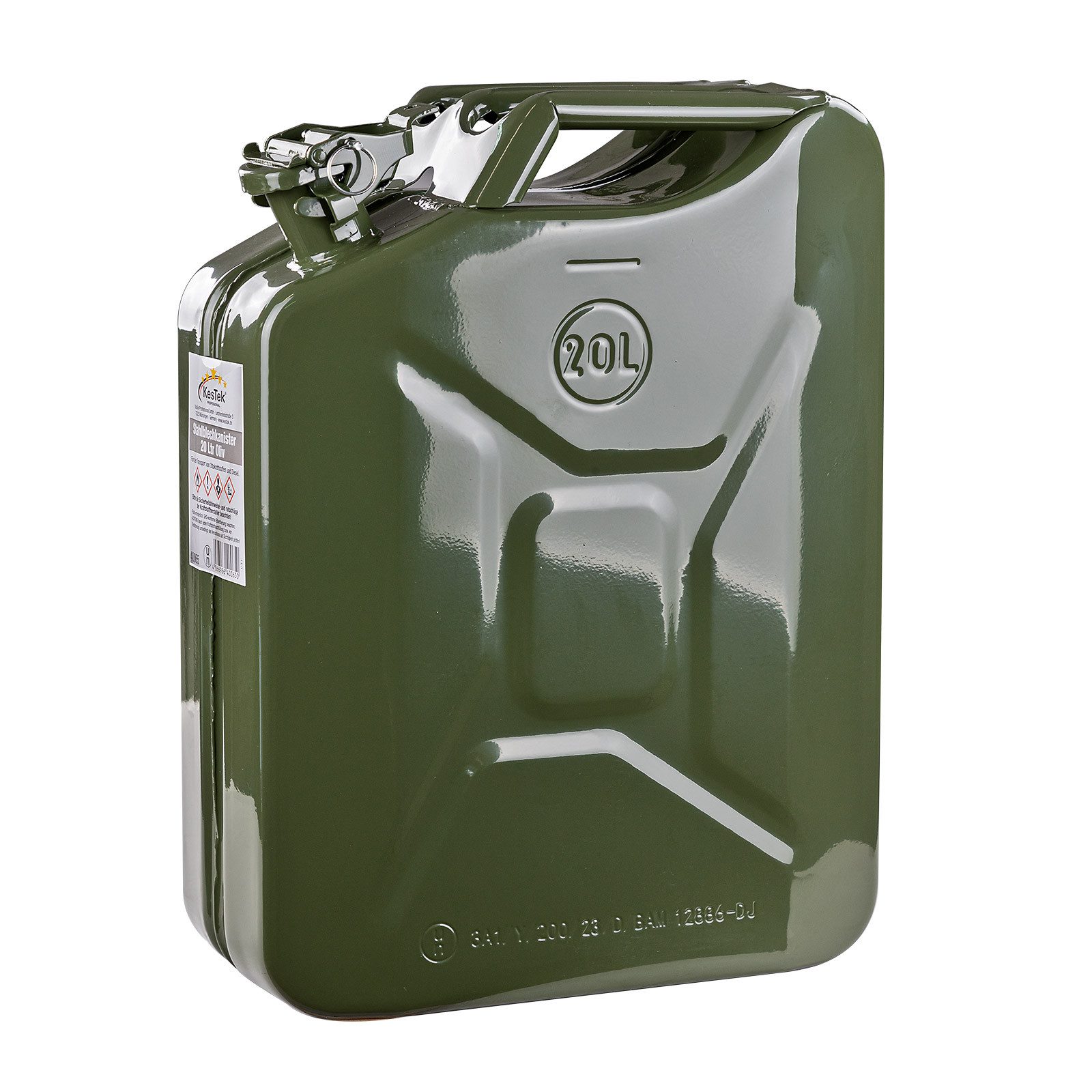KesTek Benzinkanister Stahlblechkanister 20 Ltr Oliv