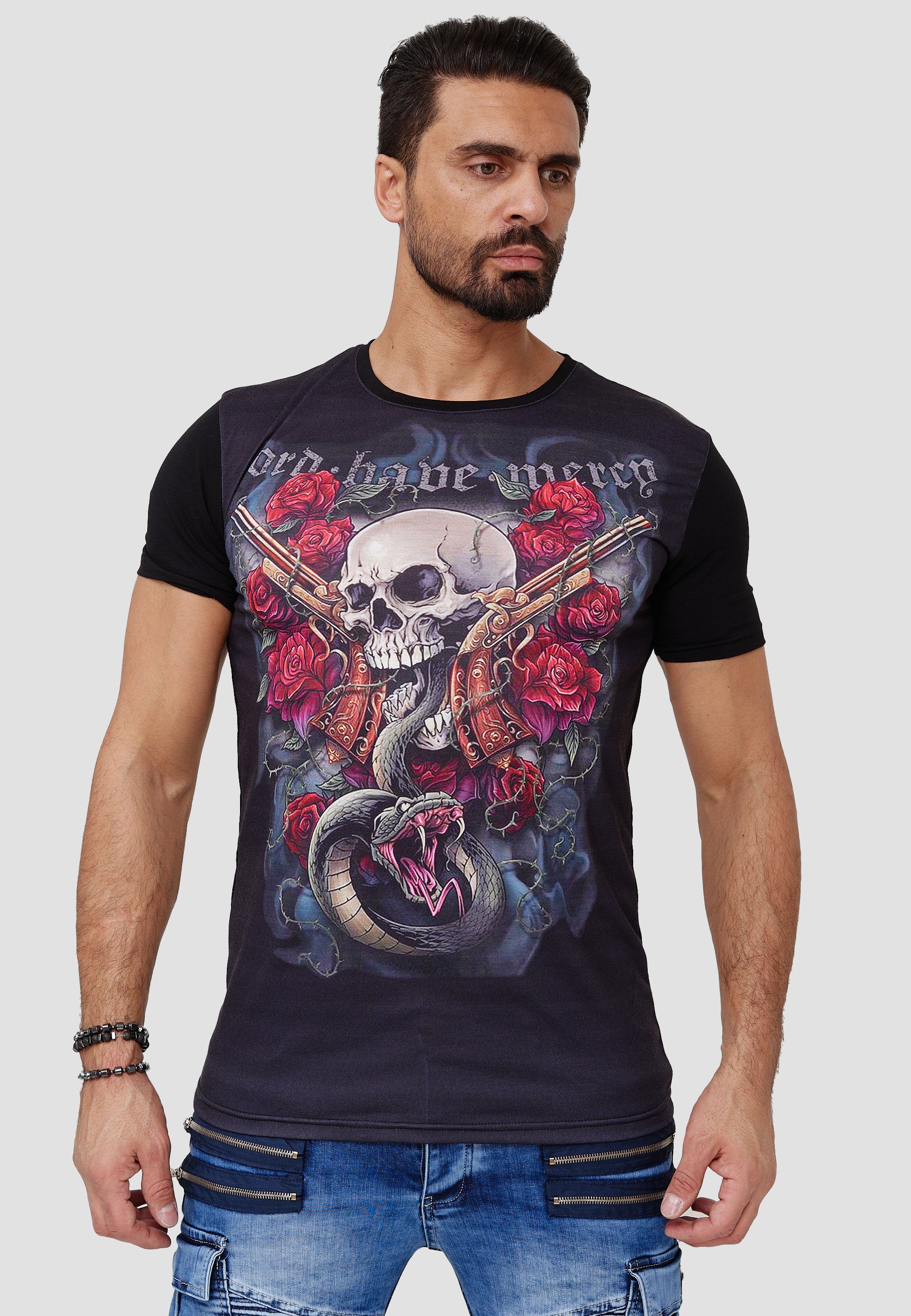 kwaliteit Onderzoek Opnemen John Kayna T-Shirt Herren T-Shirt Skull Design Totenkopf Kurzarm (Shirt  Polo Kurzarmshirt Tee, 1-tlg., im modischem Design) Fitness Freizeit Casual