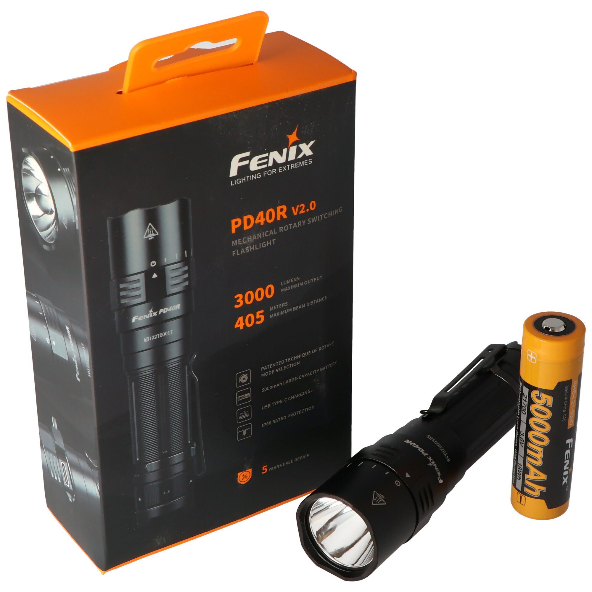 Fenix LED Taschenlampe Fenix PD40R V2.0 LED-Taschenlampe max. 3000 Lumen inklusive Akku und