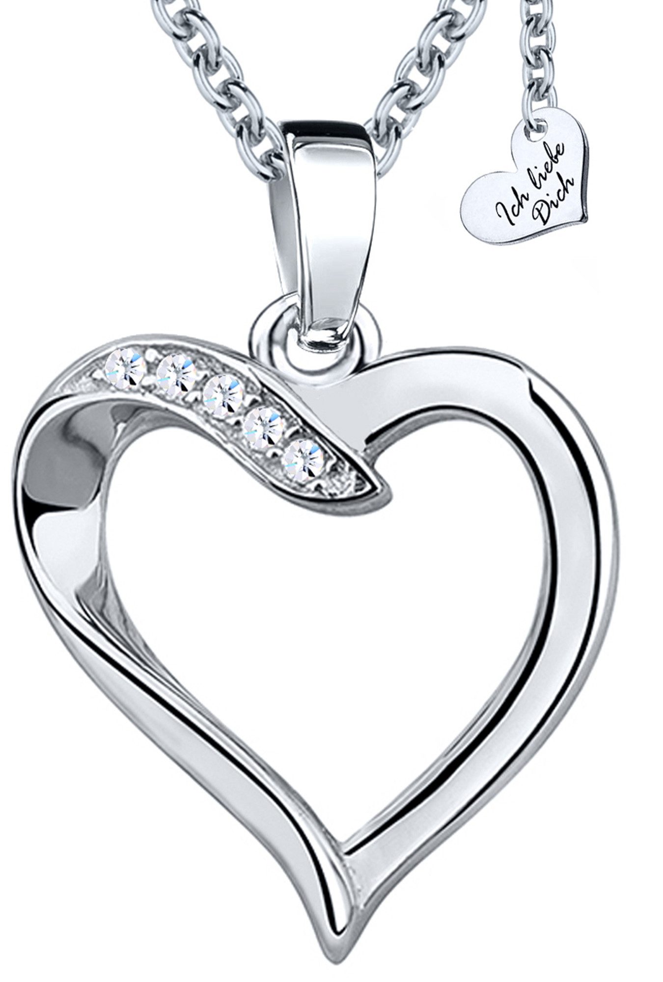 Herzkette 925 Silber Halskette mit Herz Anhänger Damenkette Ich liebe Dich