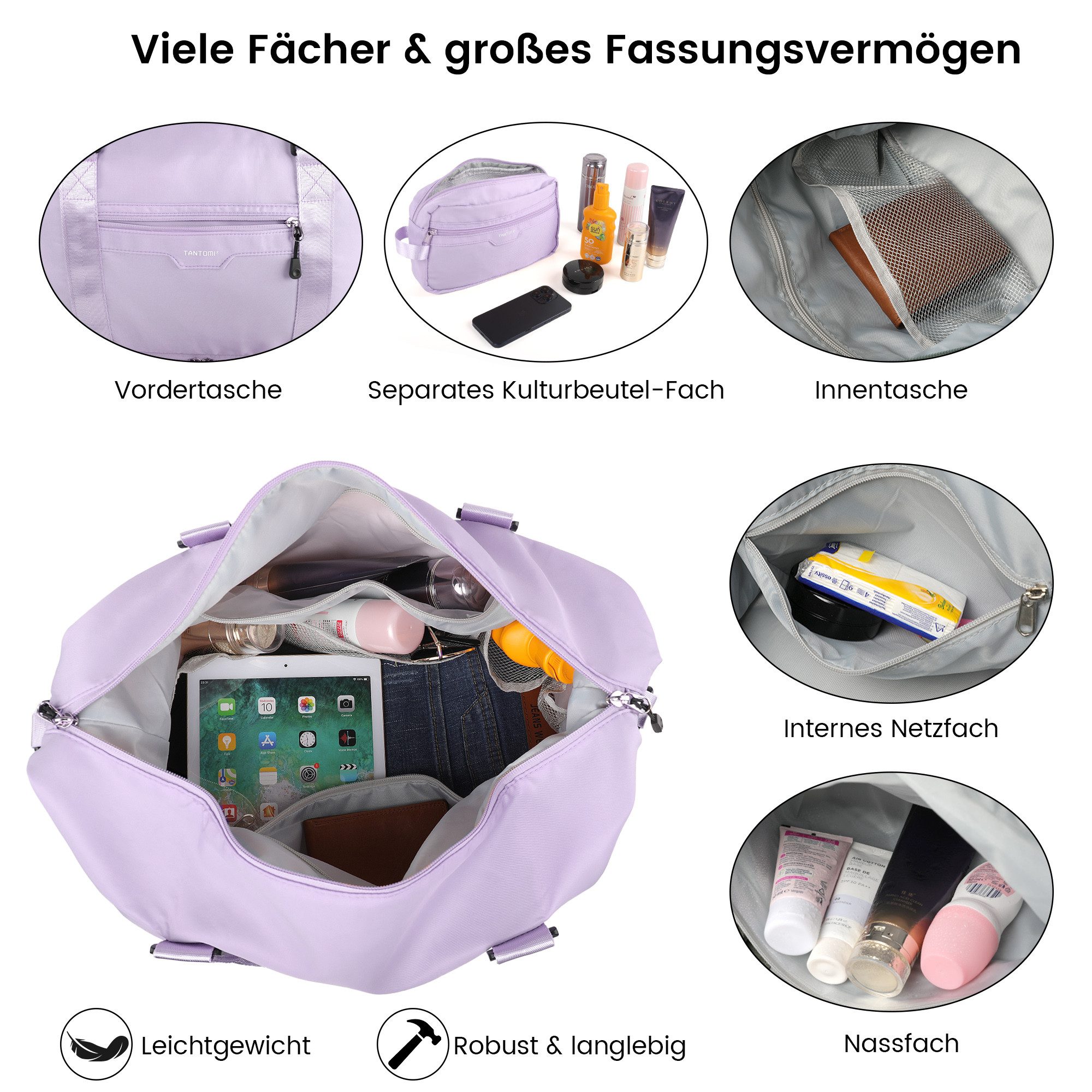 TANTOMI Reisetasche Erweiterbares Reisetasche mit Schuhfach & Kulturbeutel (46x23x32 Handgepäck), Nassfach, Wasserdicht Travel Bag Fitnesstasche Trainingstasche