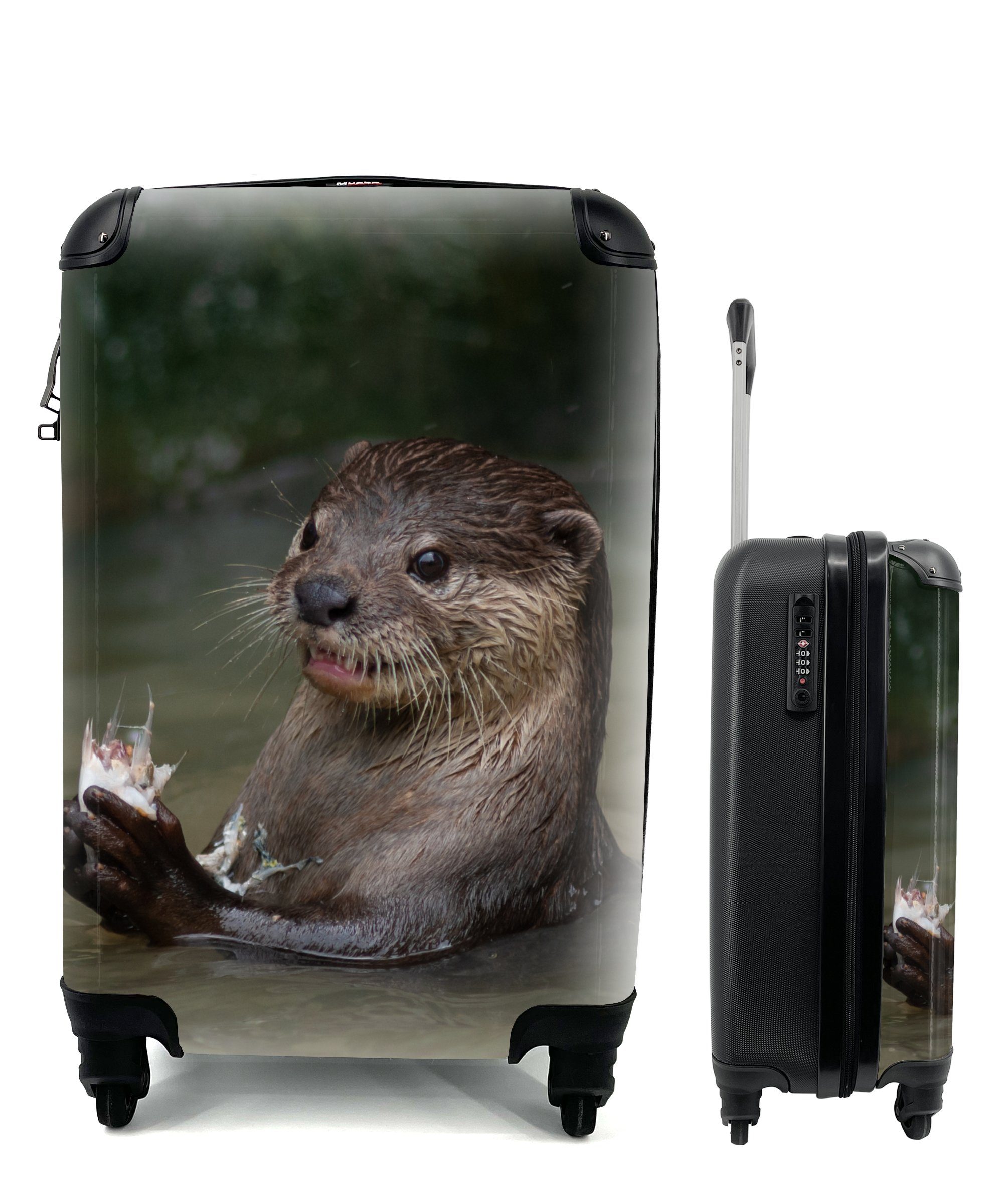 MuchoWow Handgepäckkoffer Otter mit Futter im Wasser, 4 Rollen, Reisetasche mit rollen, Handgepäck für Ferien, Trolley, Reisekoffer