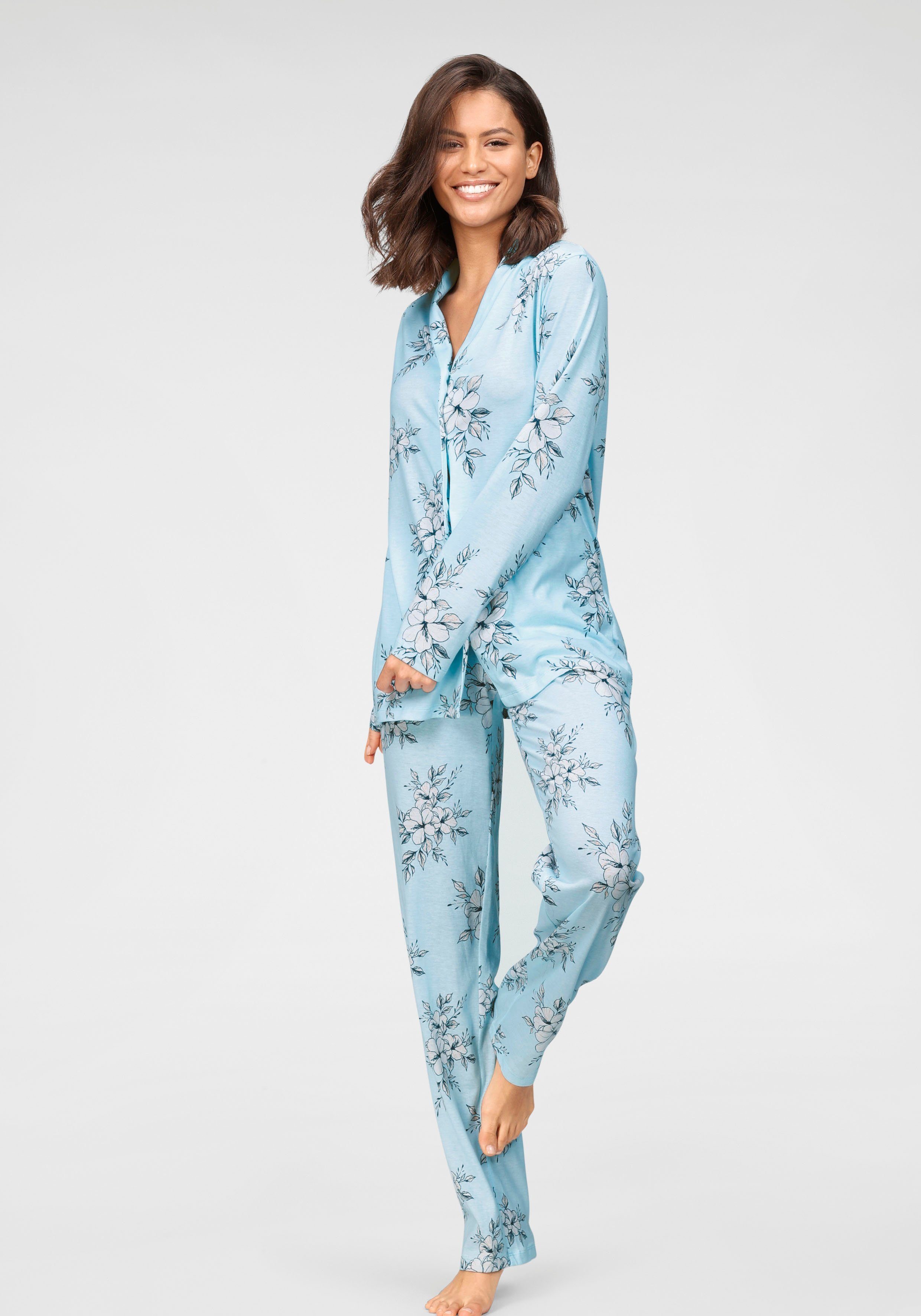 Schiesser Pyjama (2 tlg., 1 Stück) mit floralem Alloverdruck