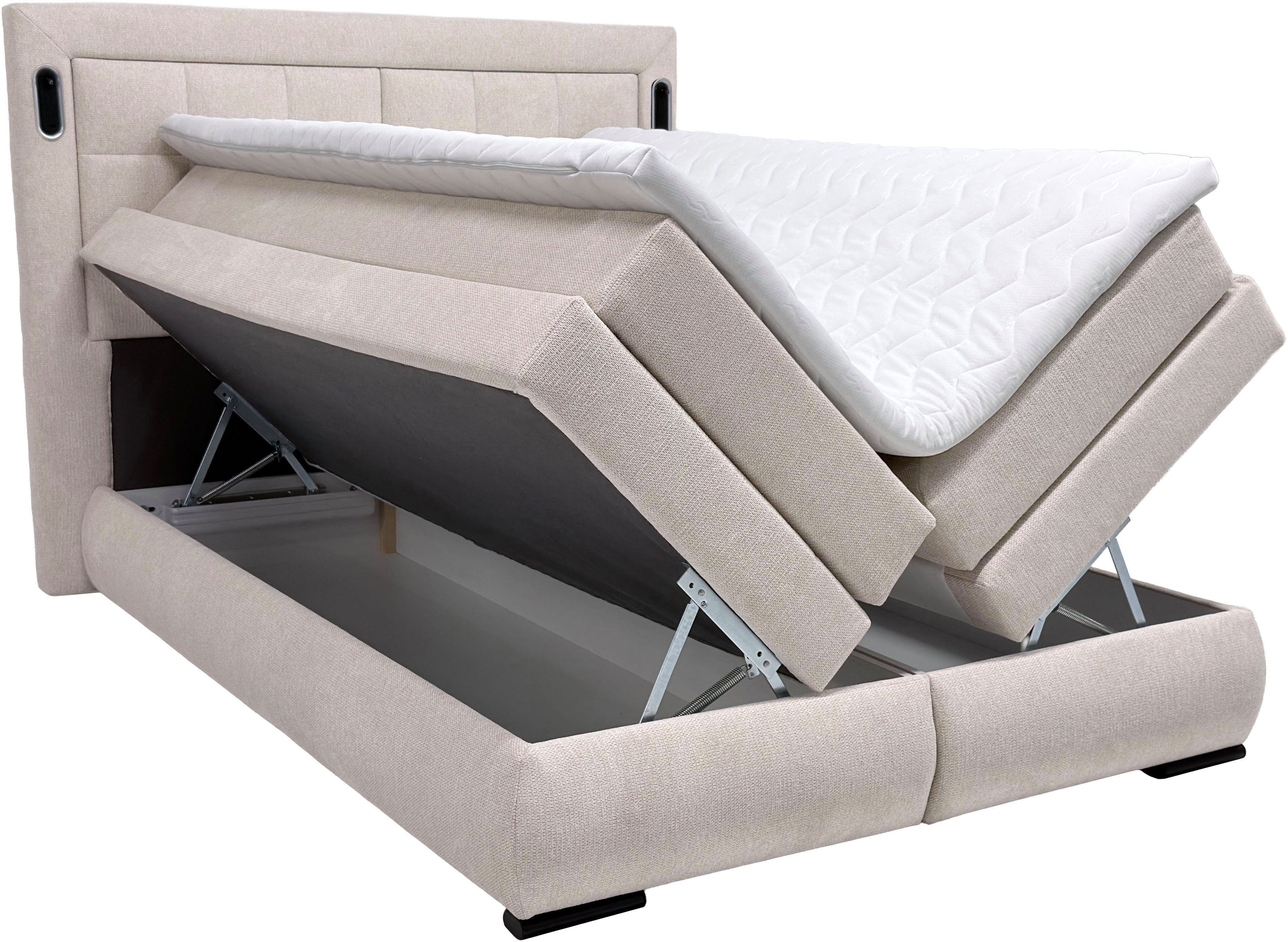 OTTO home Boxspringbett MIVVA mit Bettkasten, mit Taschenfederkernmatratze H3, H3/H4 mix, H4 (mit hochwertigem Strukturstoff, wahlweise mit LED-Leuchten), mit K – Bild 2 von 5