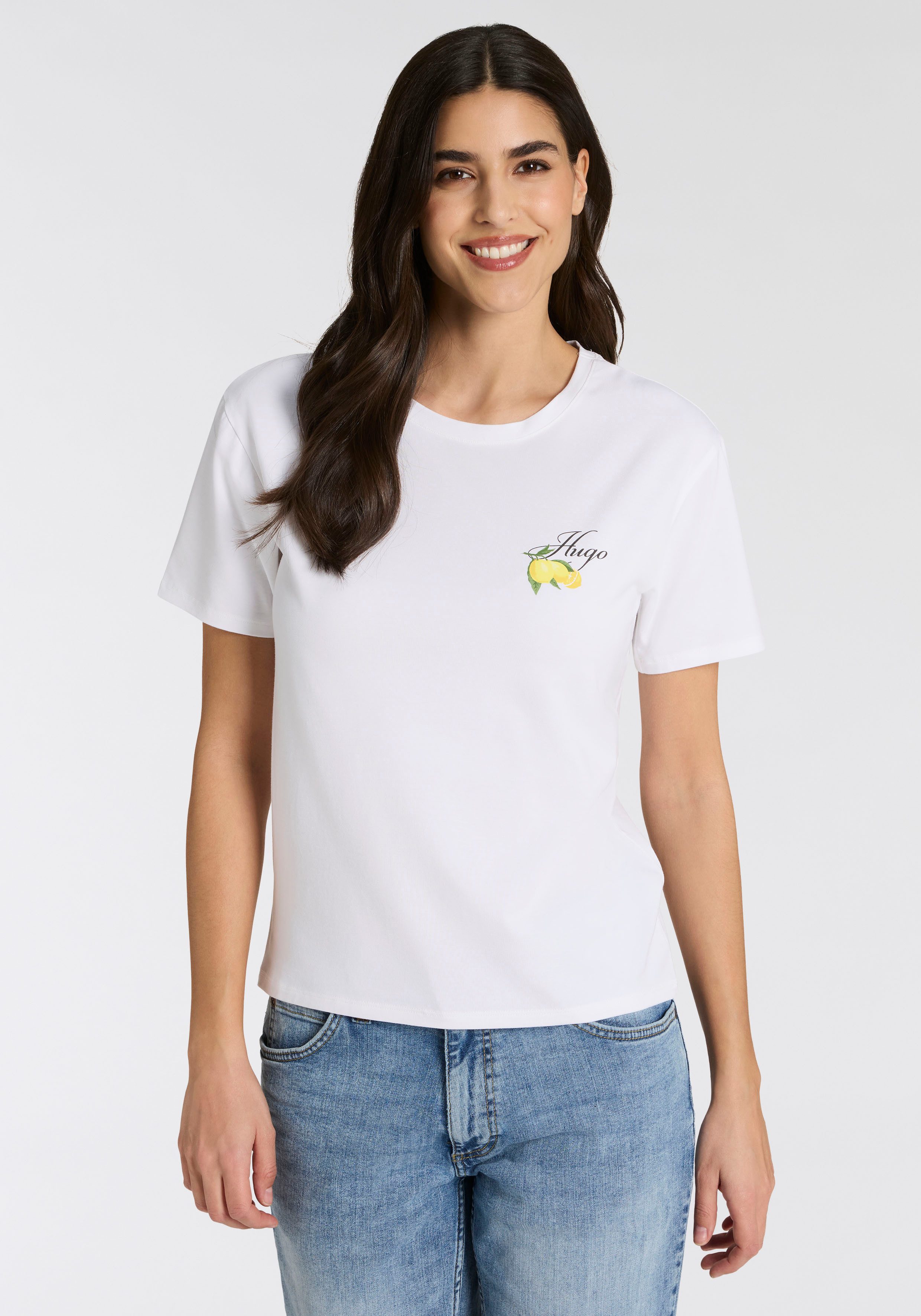 HUGO Pyjamaoberteil aus Stretch-Jersey mit Logo-Artwork, Rundhals, regular fit