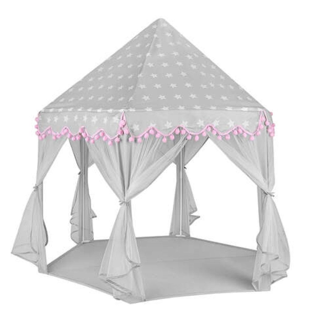 KRUZZEL Spielzelt Großes Zelt Kinder Grau Rosa kreatives Spielzelt Pompons günstig online kaufen