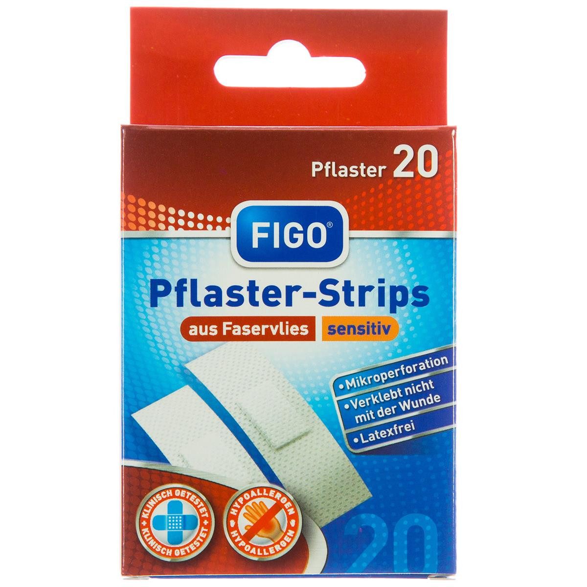 FIGO Wundpflaster 20er Pflaster-Strips Sensitiv (Set, 20 St., Plfaster-Strips Sensitiv), Sensitiv Hypoallergen Hautfreundlich Pflaster Pflasterstrips