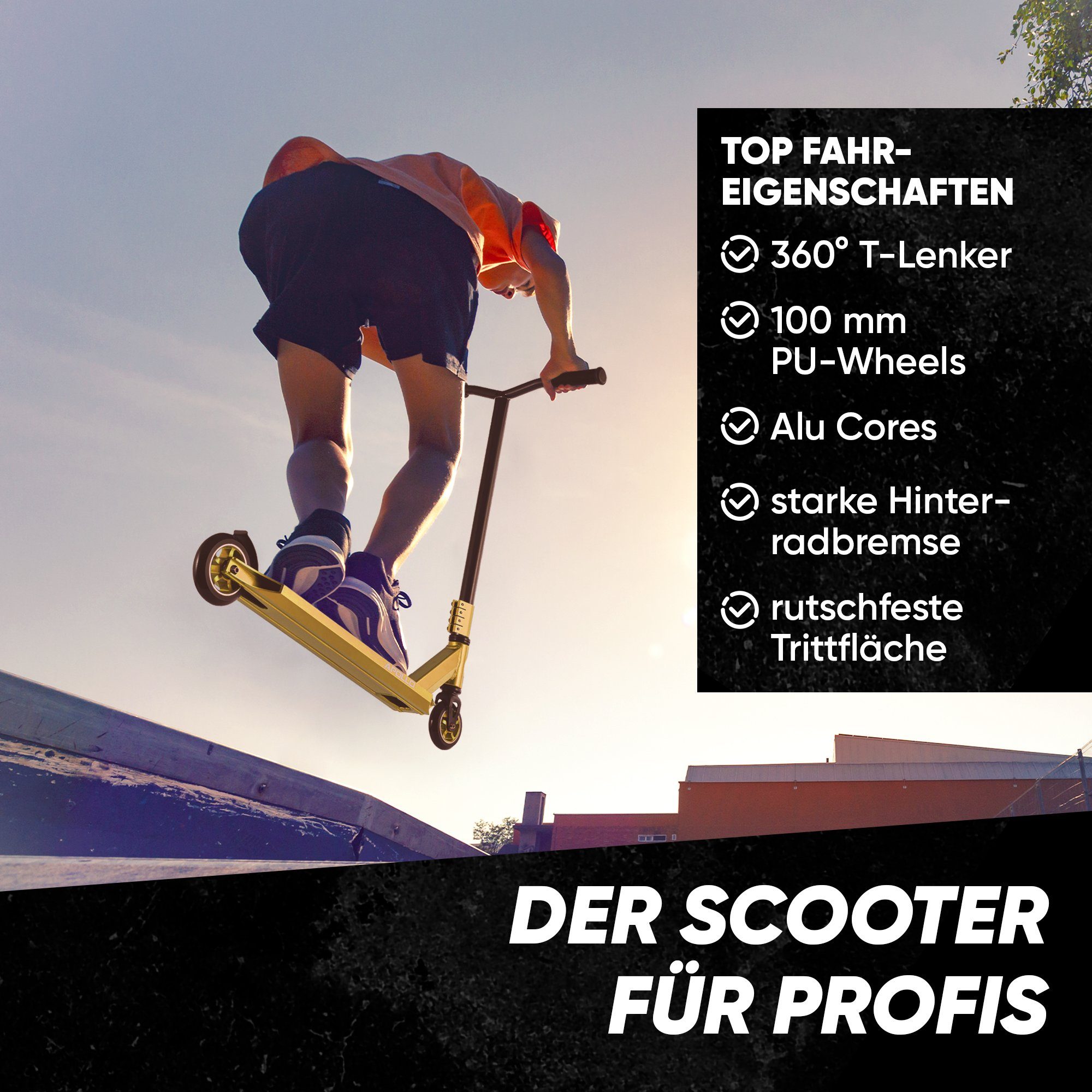 Apollo Stuntscooter Star Pro - Trick Scooter für Kinder und Teenies, Profi Stuntscooter mit ABEC9 Kugellagern und 100mm Alu Core Wheels