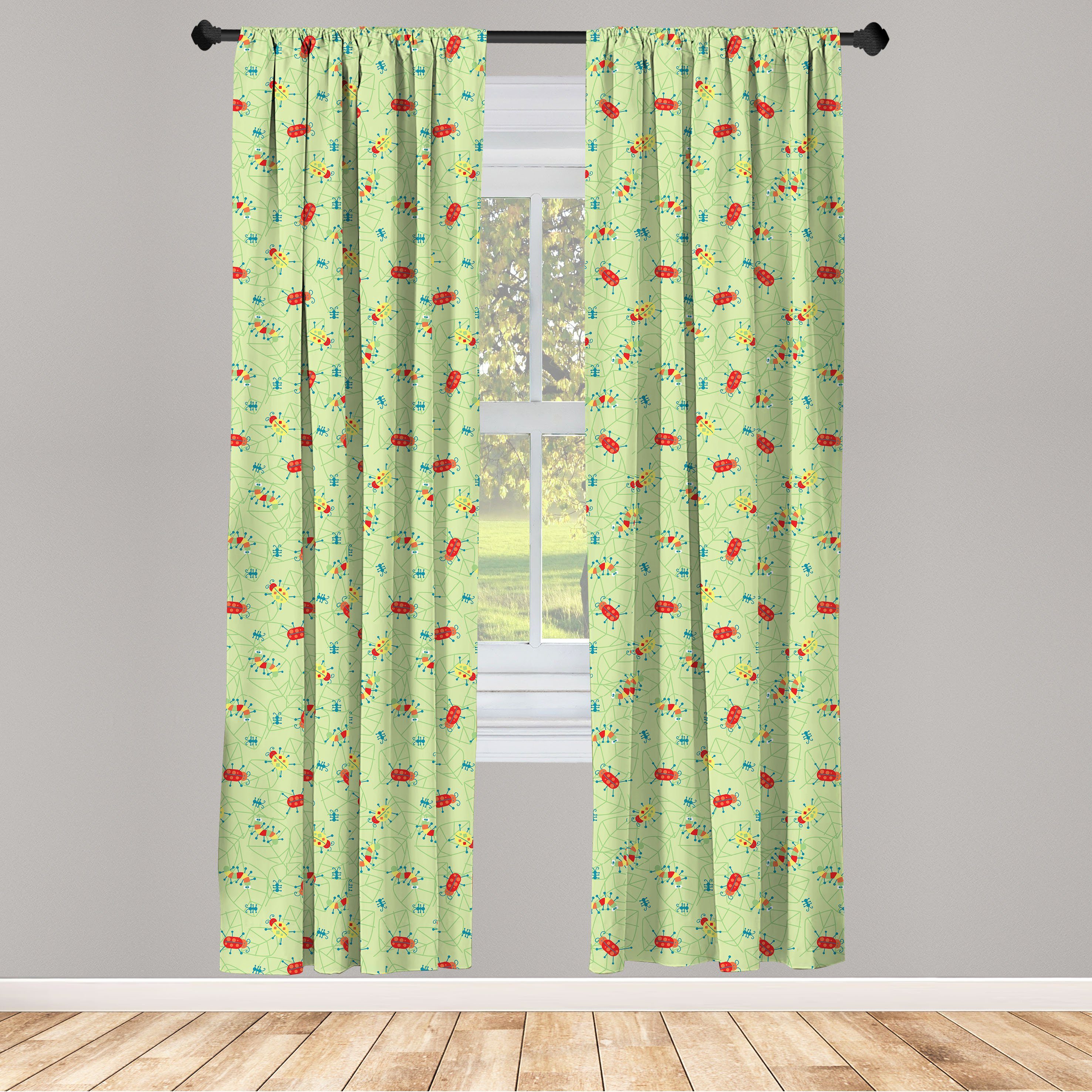 Gardine Vorhang für Wohnzimmer Schlafzimmer Dekor, Abakuhaus, Microfaser, Garten Doodle Bugs auf Blättern
