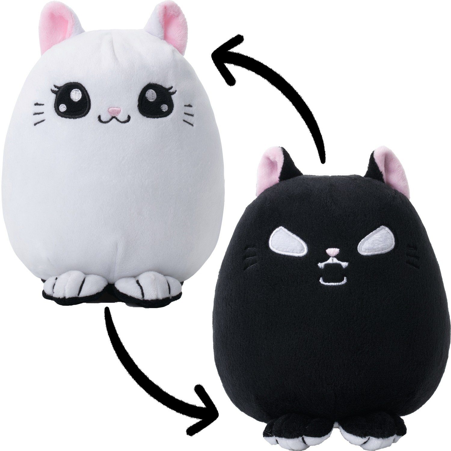 Corimori Kuscheltier „Miso&Mochi“ Stimmungs - Plüschtier zum wenden (Geschenk, Packung, Geschenk), Katzen Wendeplüschtier, Baby Jungen Mädchen, 18cm, schwarz - weiß