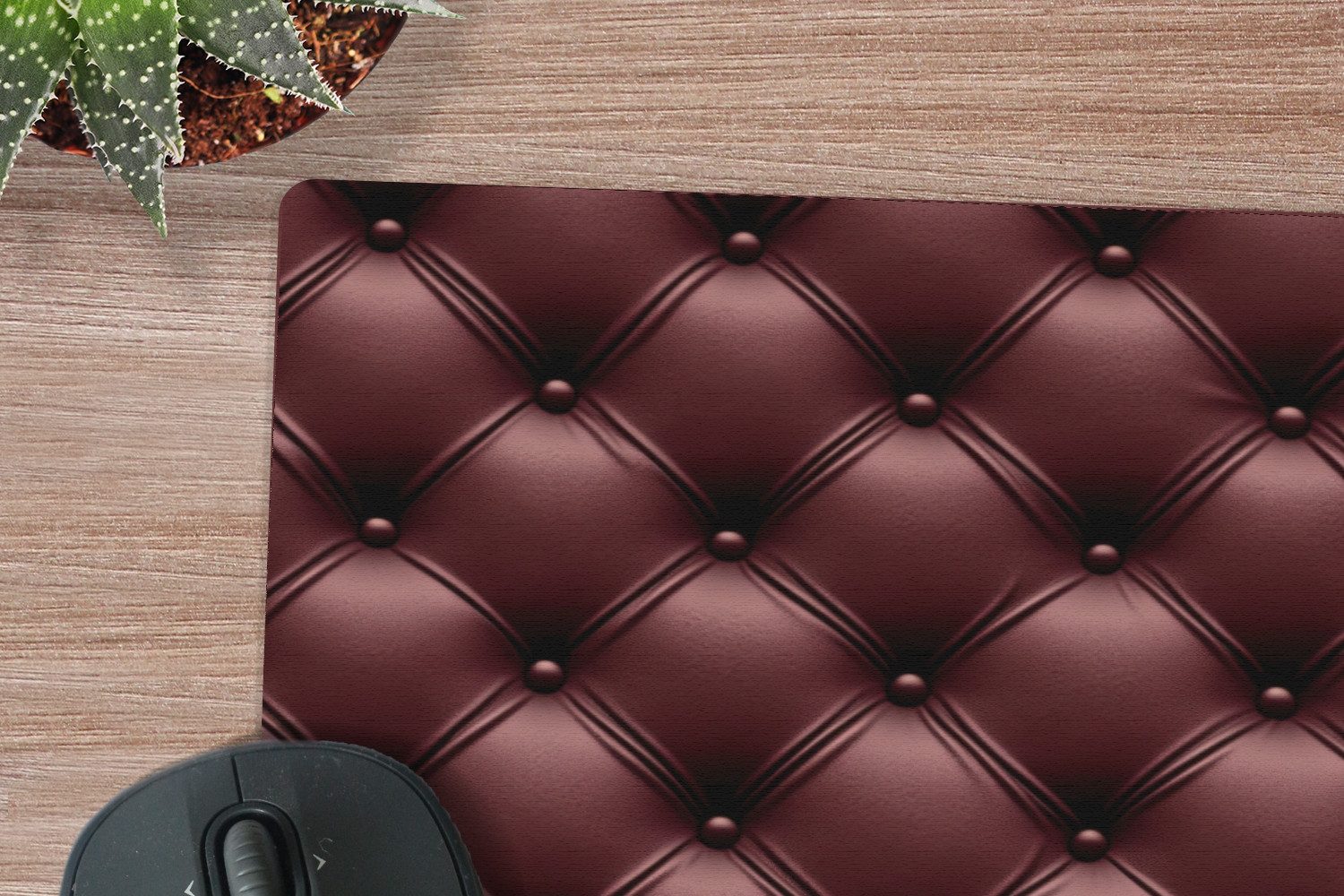 MuchoWow Mauspad Leder - Muster - Bordeaux (1-St), Mousepad, Schreibtisch Zubehör, Deko, 20x20 cm