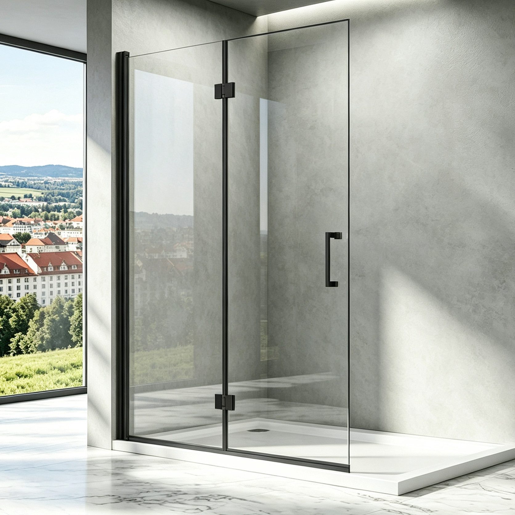 Boromal Walk-in-Dusche Schwarz Duschabtrennung faltbar für Dusche Walk In Duschwand, 5mm NANO ESG, (Duschtrennwand Glas, 180º faltbar), mti Duschdichtung, Rechts-und Links montierbar