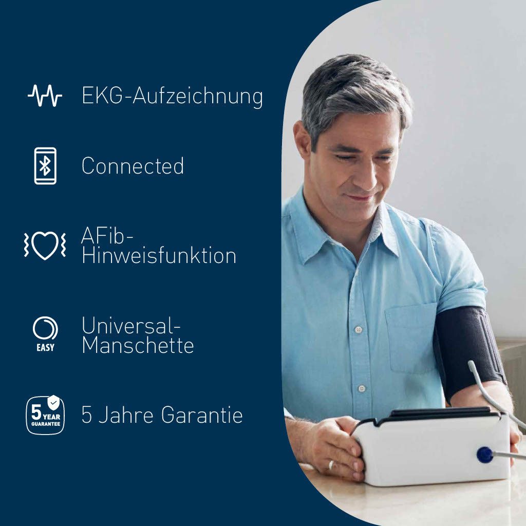 Omron Oberarm-Blutdruckmessgerät Complete mit EKG-Funktion, Vorhofflimmern (AFib)-Screening & App, Einfache, genaue und präzise Blutdruckmessungen und EKG zu Hause