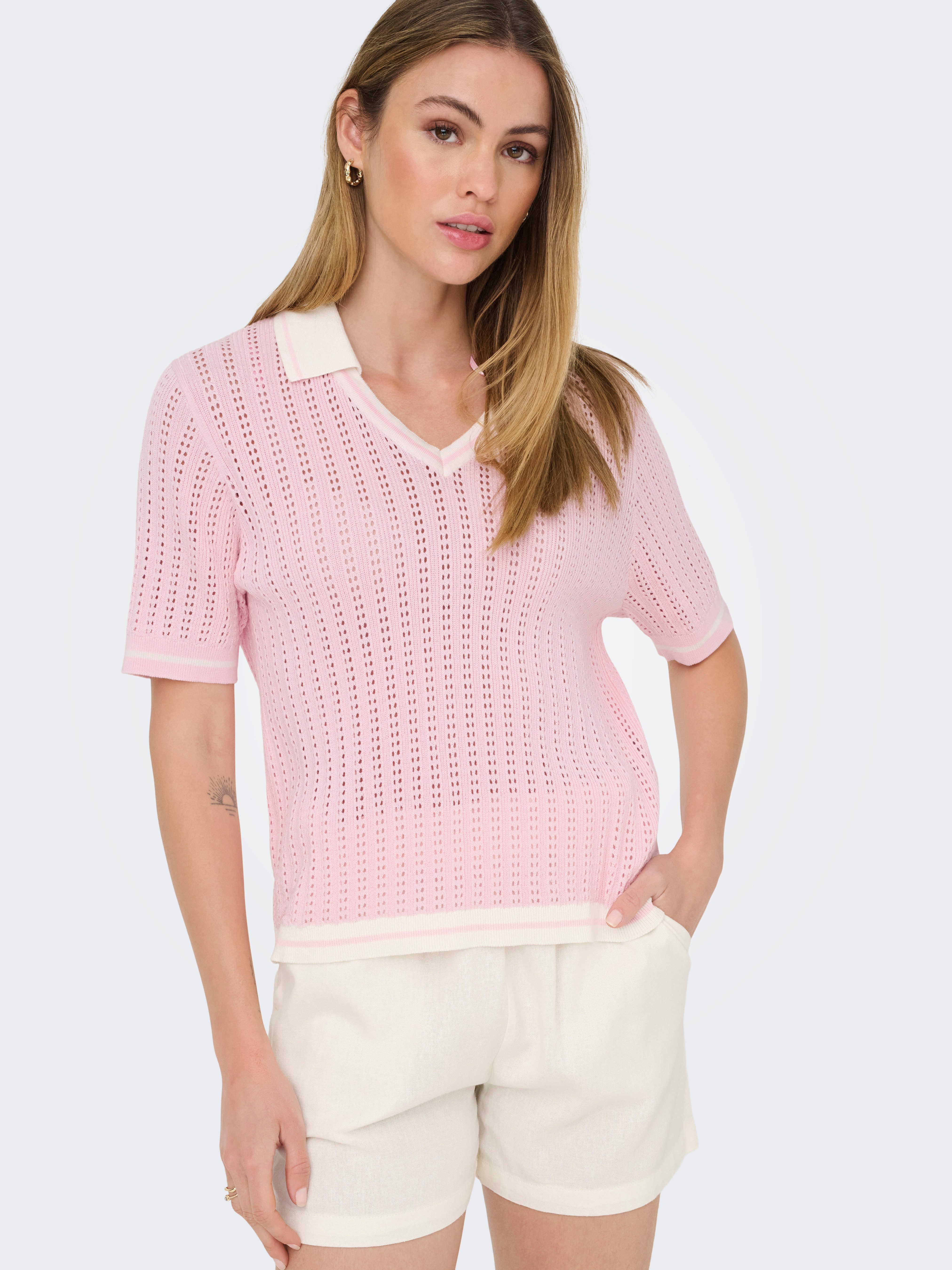 ONLY Polokragenpullover ONLSPORTI SS POLO KNT NOOS Baumwolle, regular fit