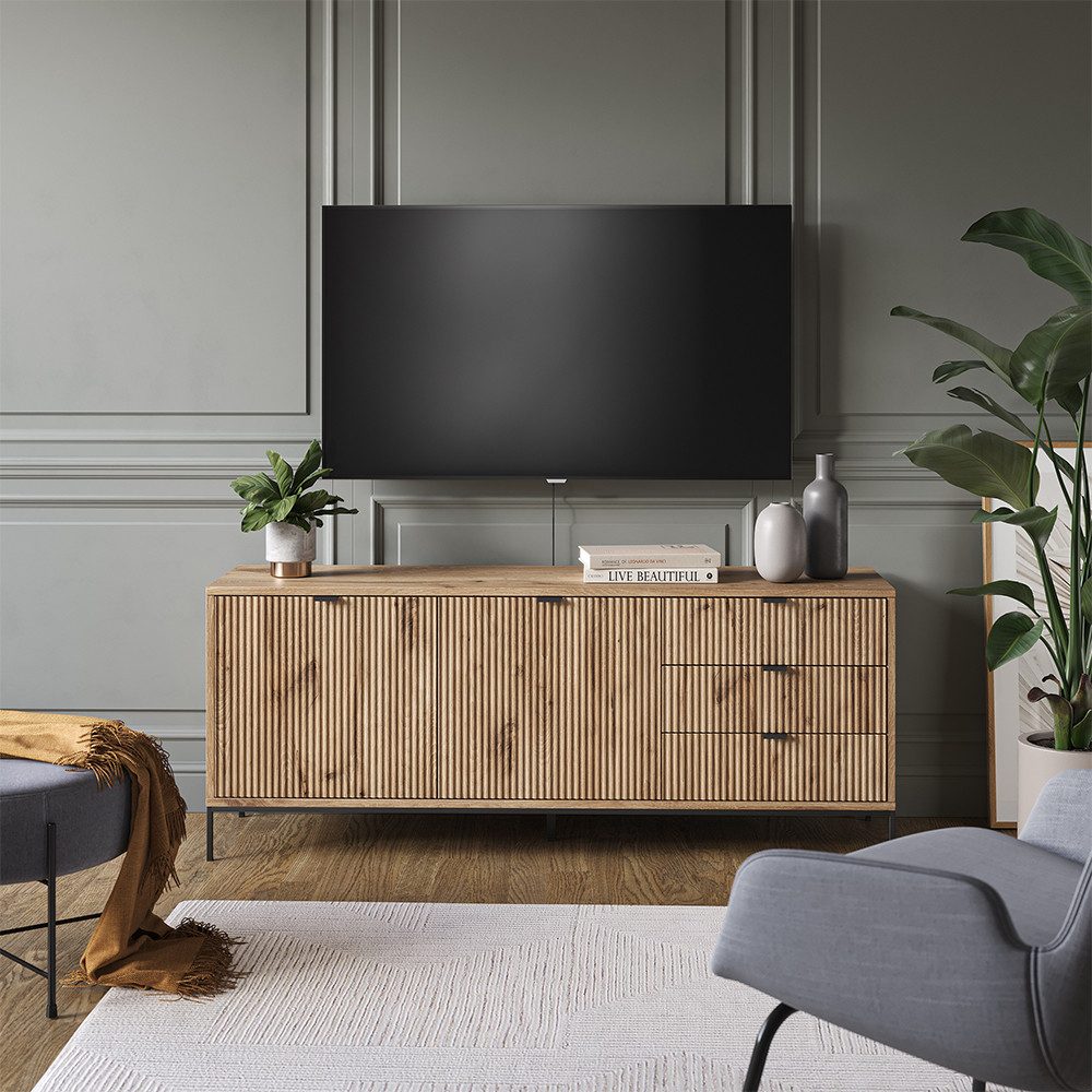 Vicco Lowboard Eliza, Viking Oak, 150.1 x 60 cm mit 3 Schubladen, 2 Türen (1 St)