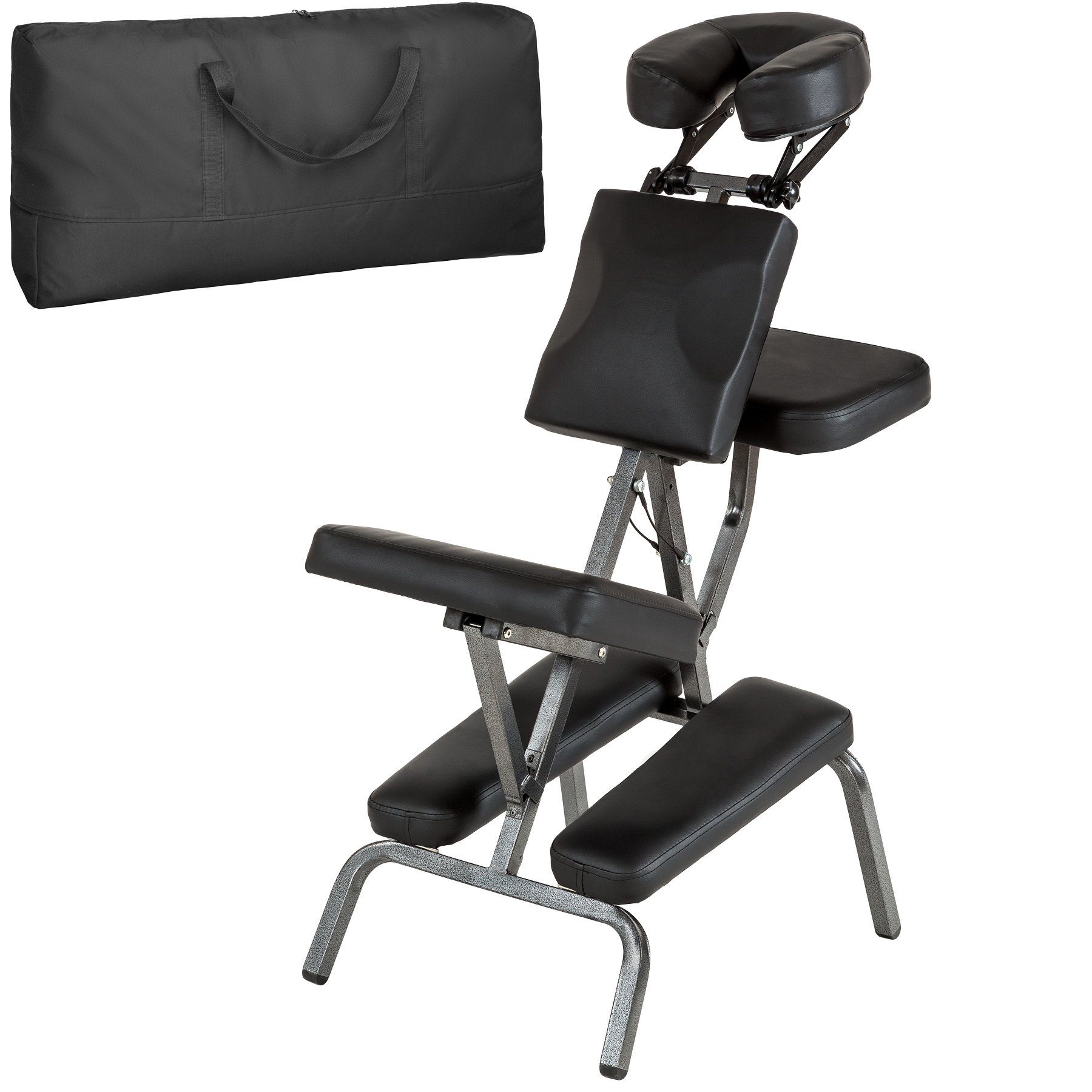 tectake Massagesessel gepolsterter schwarz Kunstleder, aus einstellbar, Massagestuhl Sitz