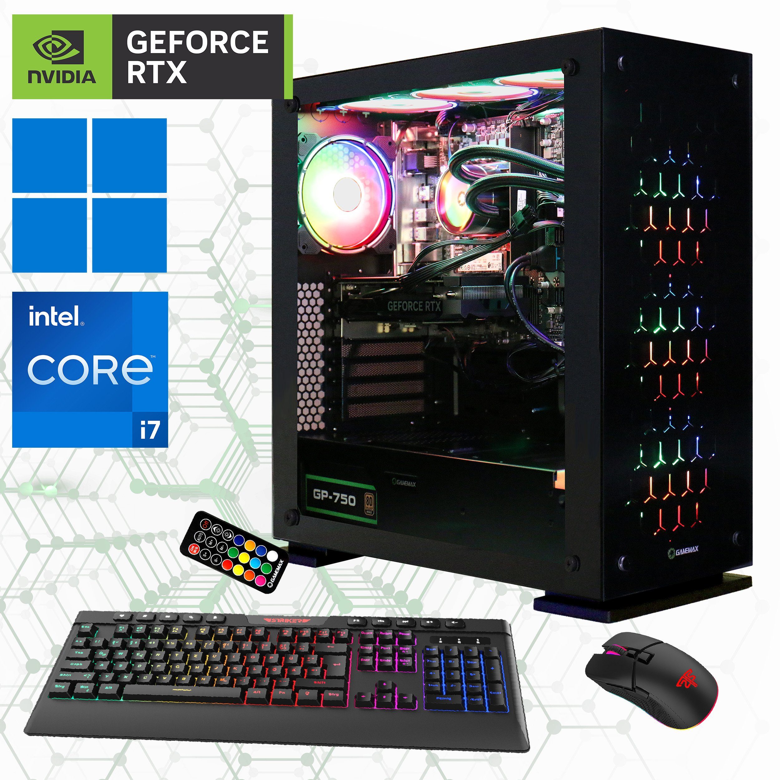 GAMEMAX Onyx II 7293 Gaming-PC (Intel® Core i7 14700KF, RTX 4080 Super, 32 GB RAM, 2000 GB SSD, Wasserkühlung, DDR5-RAM, PCIe SSD Gen4, Windows 11)