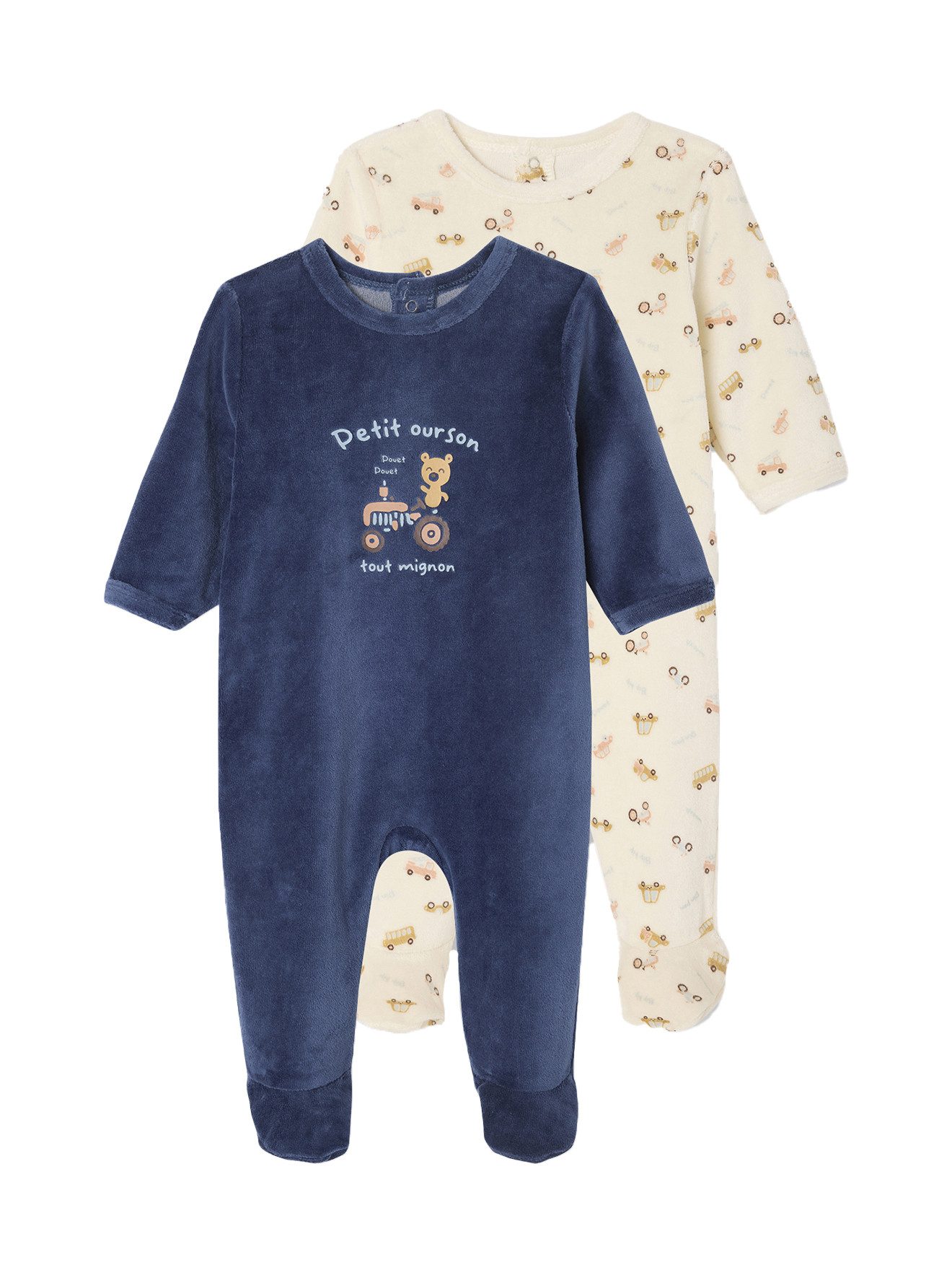 Schlafanzug 2er-Pack Baby Samt-Strampler, Feuerwehr