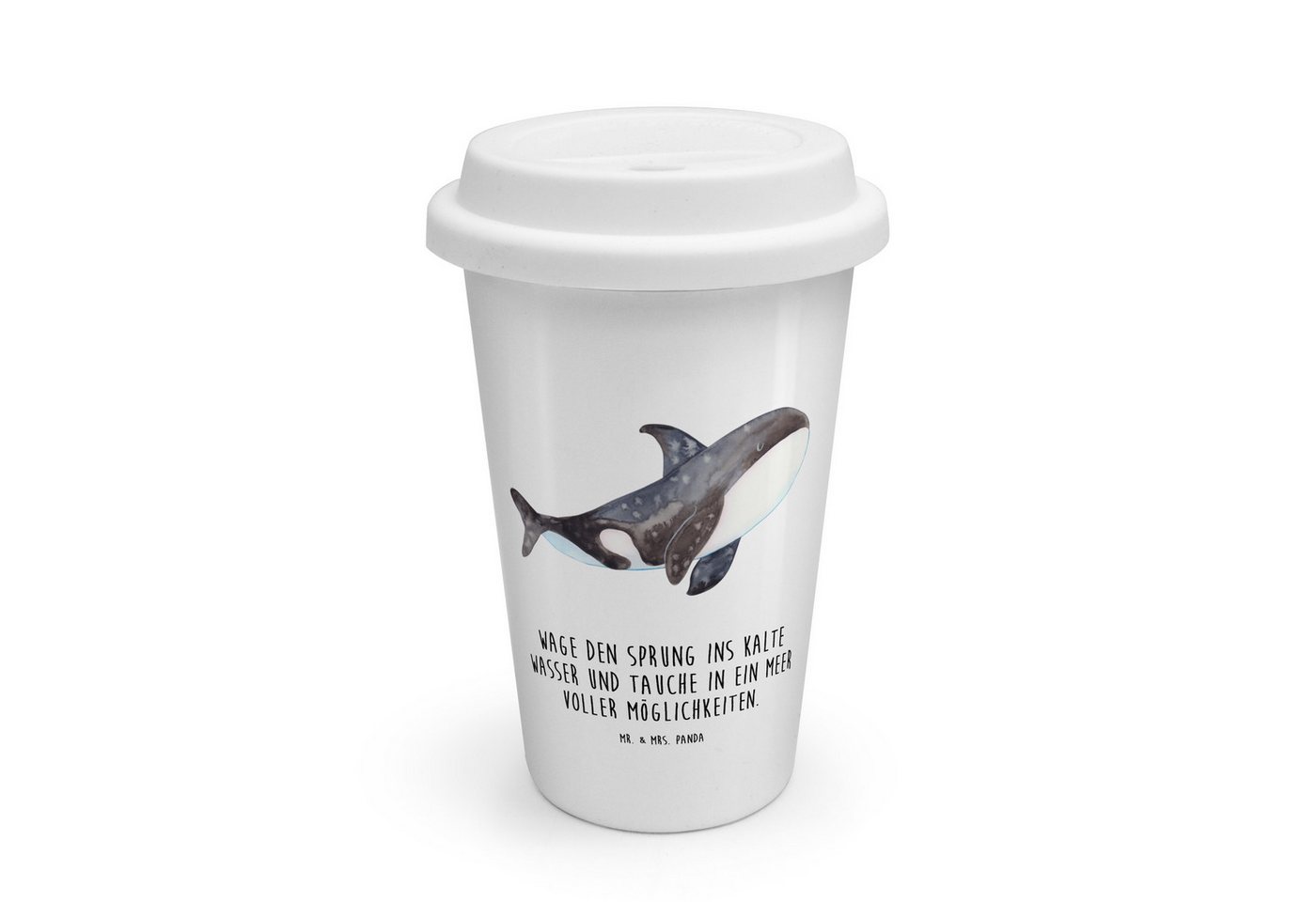 Mr. & Mrs. Panda Coffee-to-go-Becher Orca, ToGo Kaffeebecher, Weiß, Meerestiere, Kaffeebecher, Orca, Therm, Keramik, Wal Büro Coffee To Go Becher