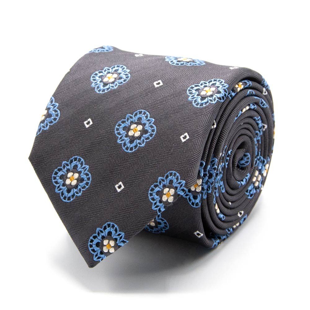 BGENTS Krawatte Seiden-Jacquard Krawatte Breit (8cm) geometrischem mit Muster Grau