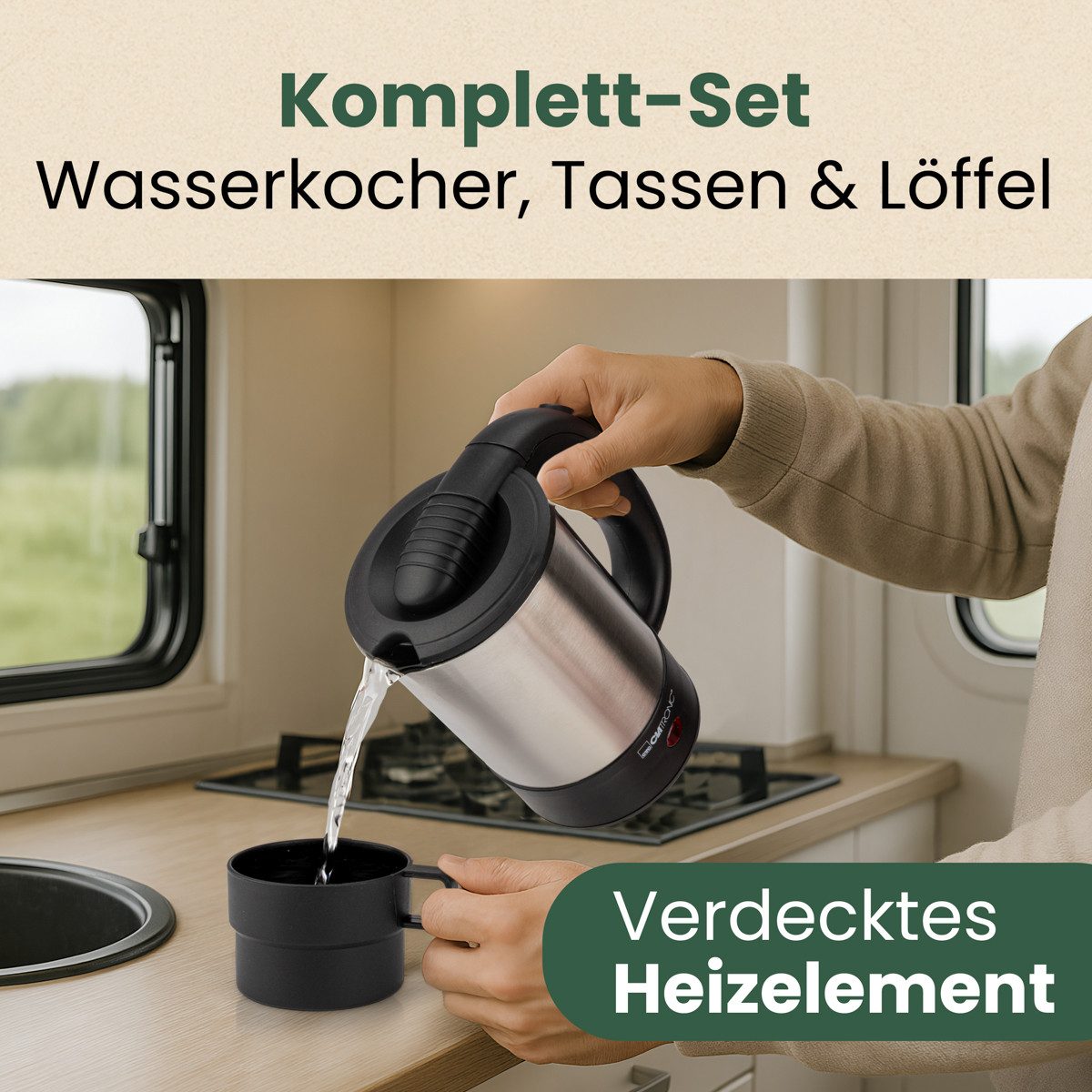 CLATRONIC Wasserkocher WKR 3624, Wasserkocher klein 0,5L, Reisewasserkocher 1000W