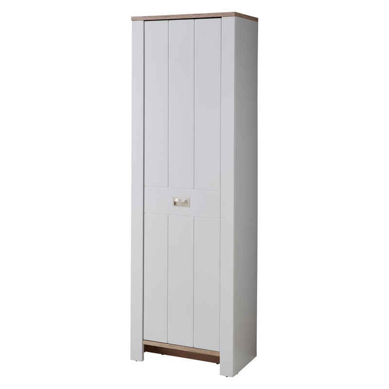 Lomadox Schuhschrank DEVON-36 Garderobenschrank schmal matt grau mit Eiche Landhausstil 65 cm breit