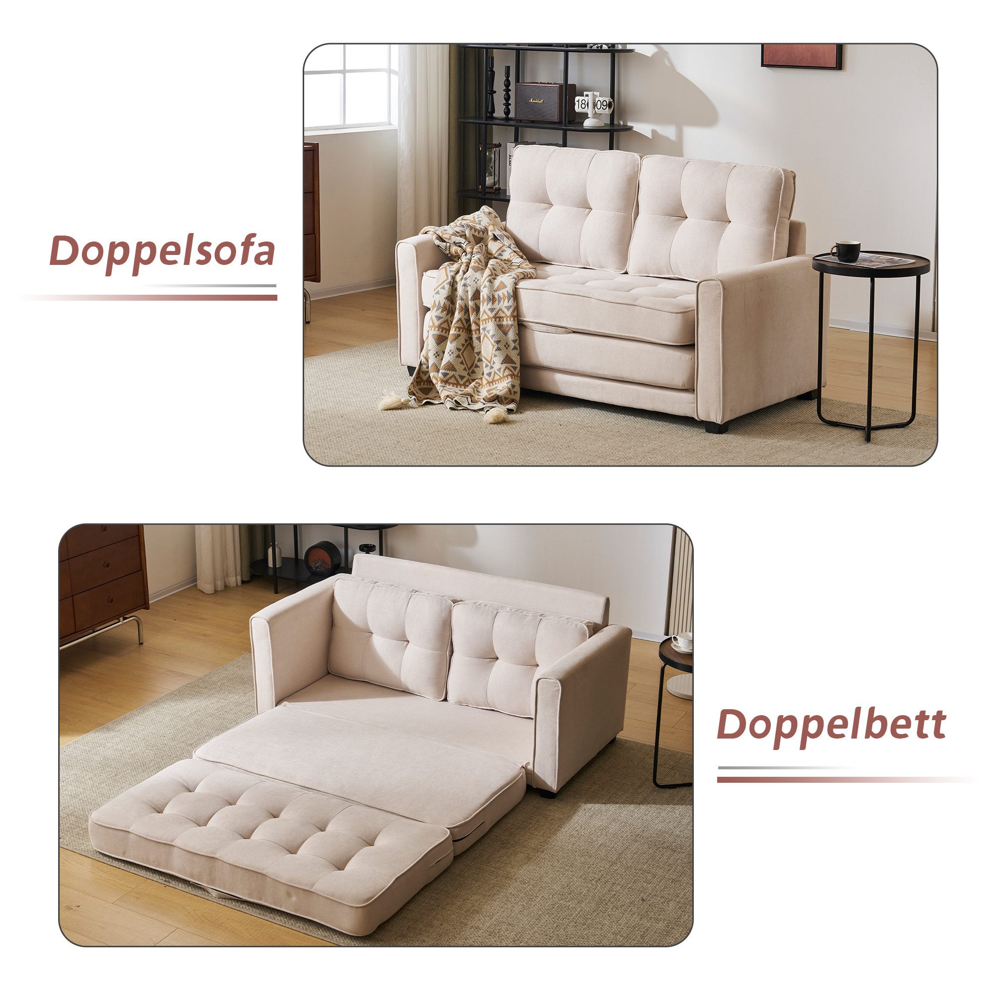 KLAM HOME Schlafsofa 2-Sitzer Klappbare Gästebettfunktion günstig online kaufen