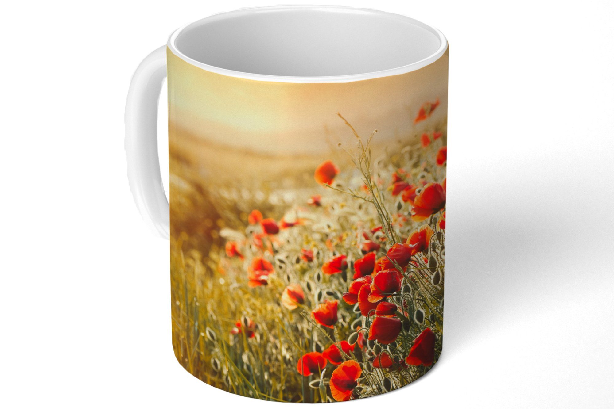 über Keramik, Sonnenstrahlen Mohnblumenstrauß, Becher, Teetasse, Tasse Geschenk einem Kaffeetassen, Teetasse, MuchoWow